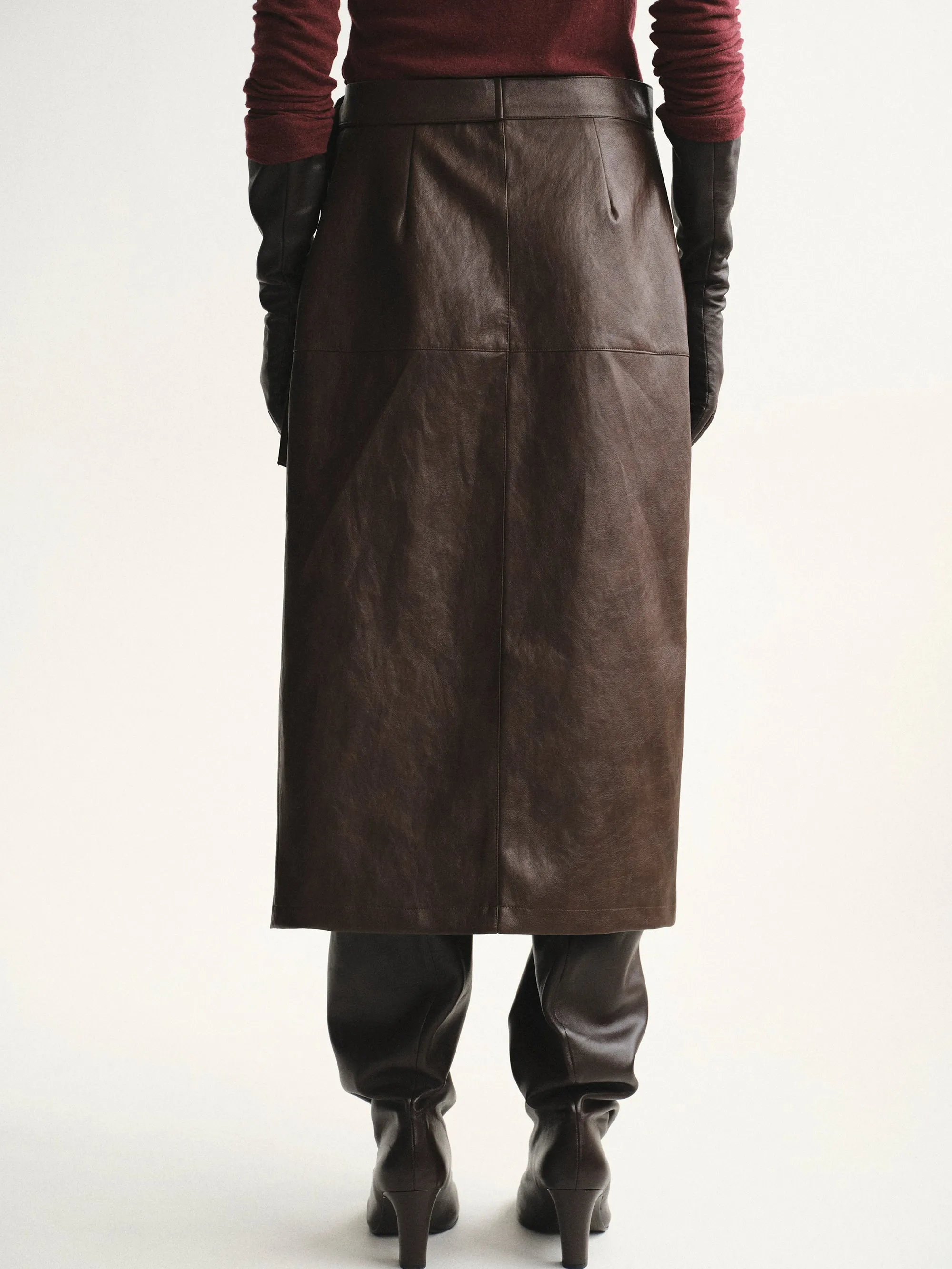 Cinch Belt Faux-Leather Skirt, Brown sold by Source Unknown product image thumbnail 5