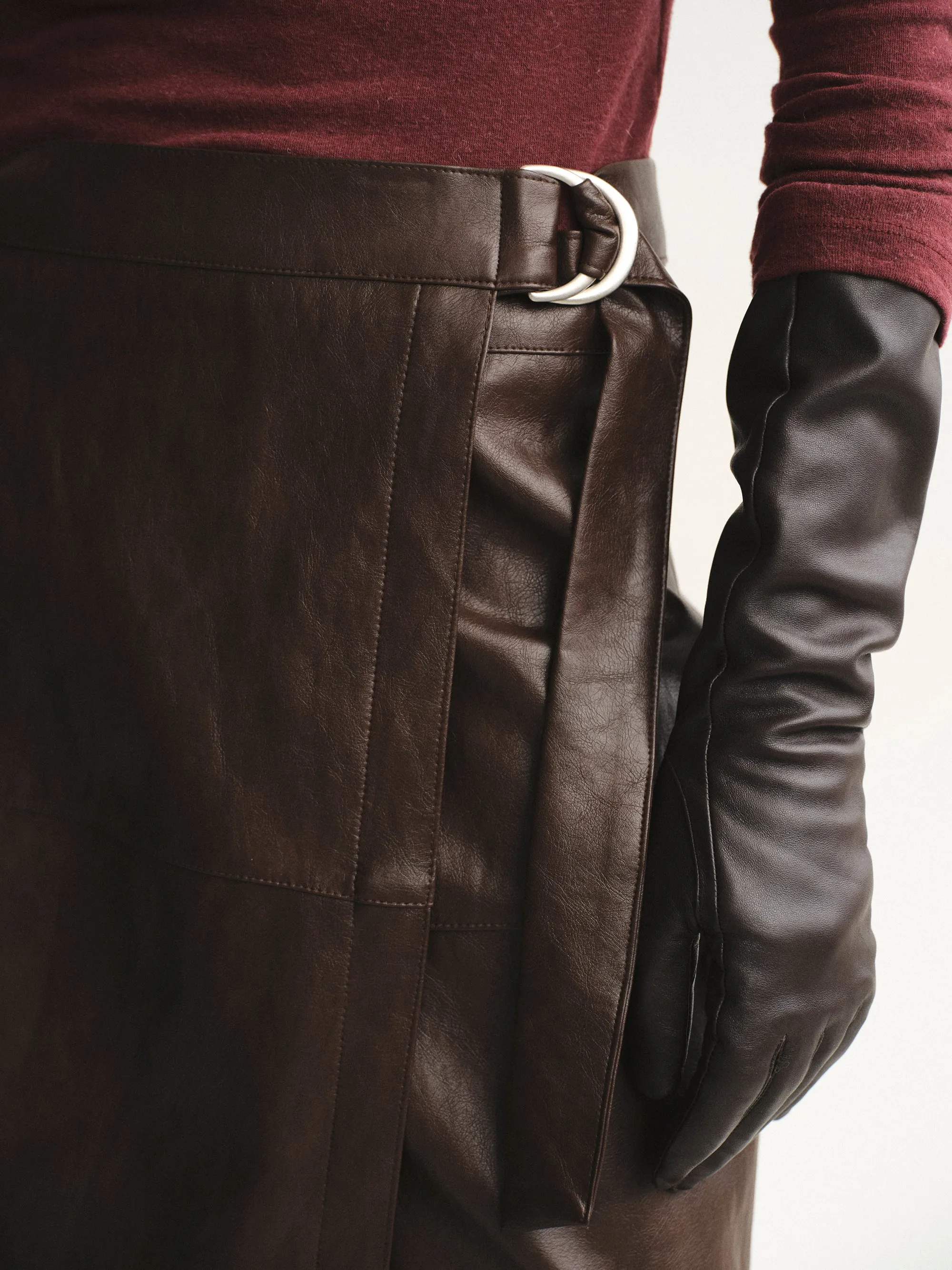 Cinch Belt Faux-Leather Skirt, Brown sold by Source Unknown product image thumbnail 3