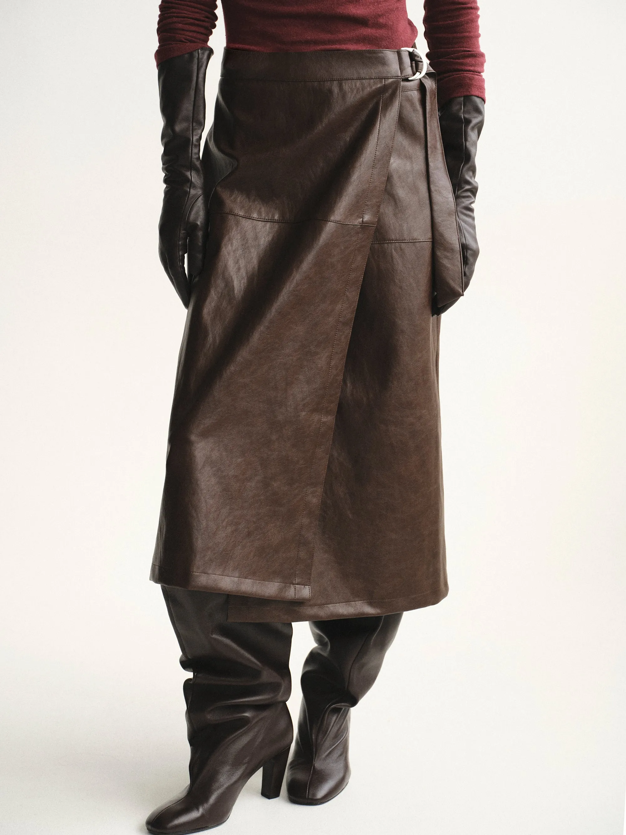 Cinch Belt Faux-Leather Skirt, Brown sold by Source Unknown product image thumbnail 4