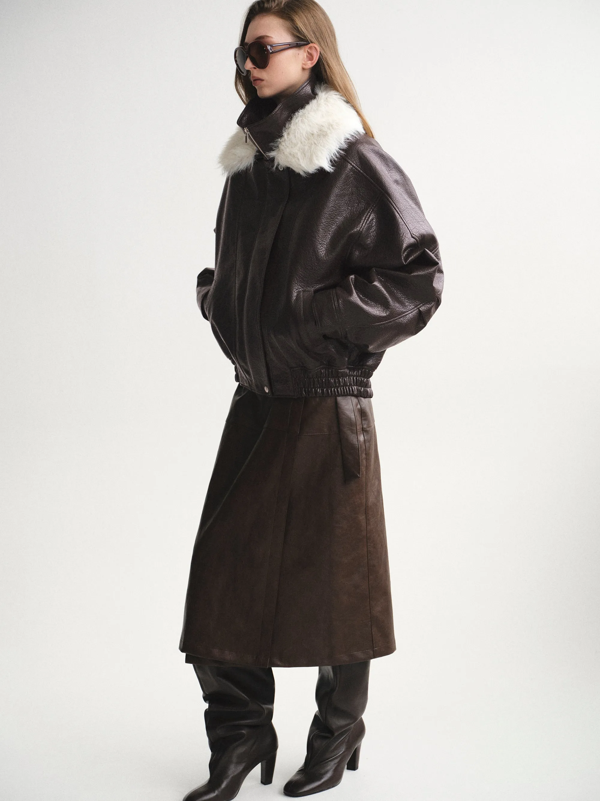 Padded Faux-Leather Jacket, Dark Brown sold by Source Unknown product image thumbnail 5