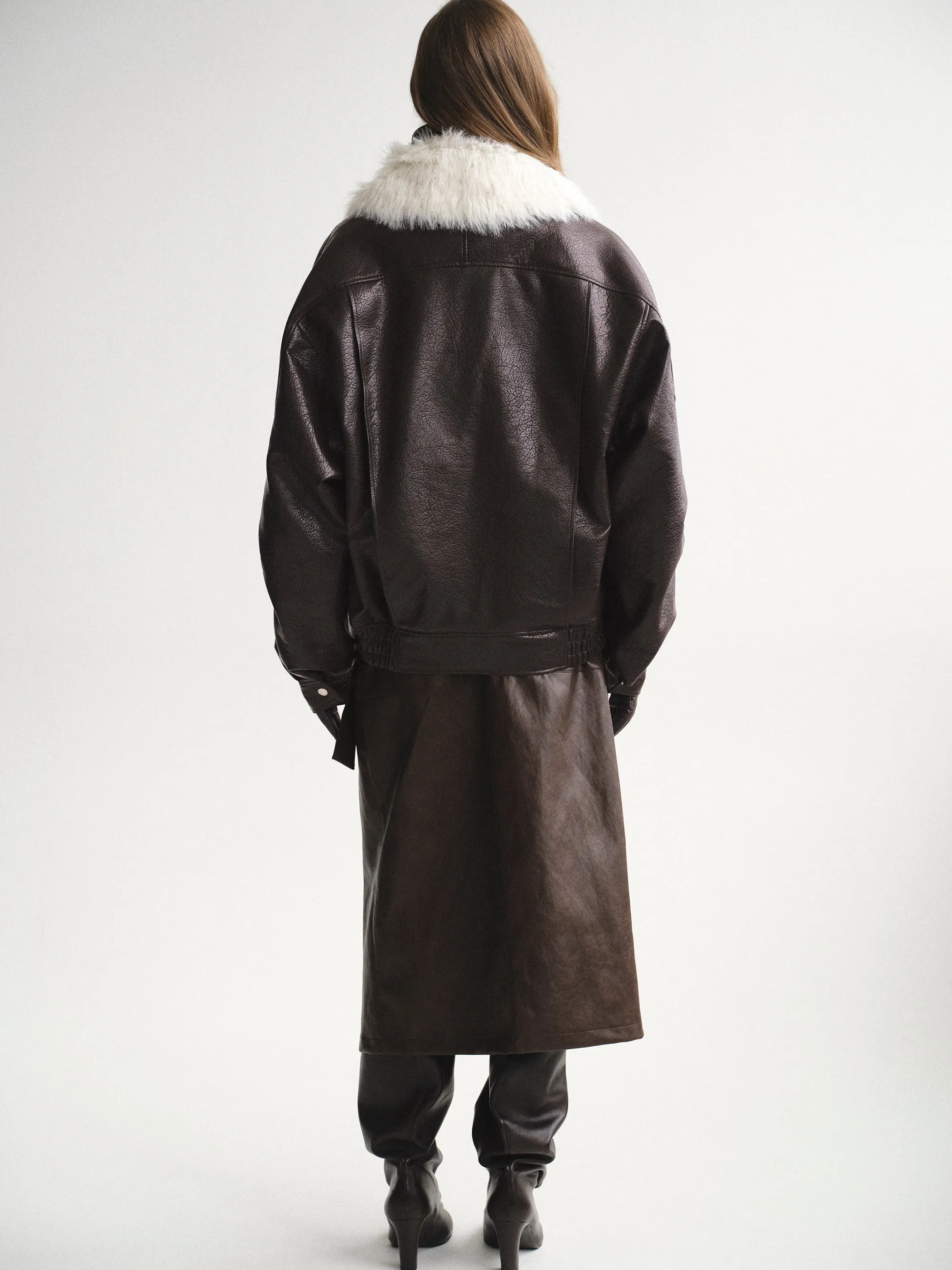 Padded Faux-Leather Jacket, Dark Brown sold by Source Unknown product image thumbnail 3