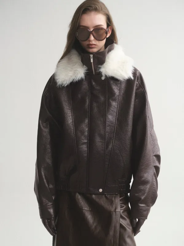 Padded Faux-Leather Jacket, Dark Brown sold by Source Unknown