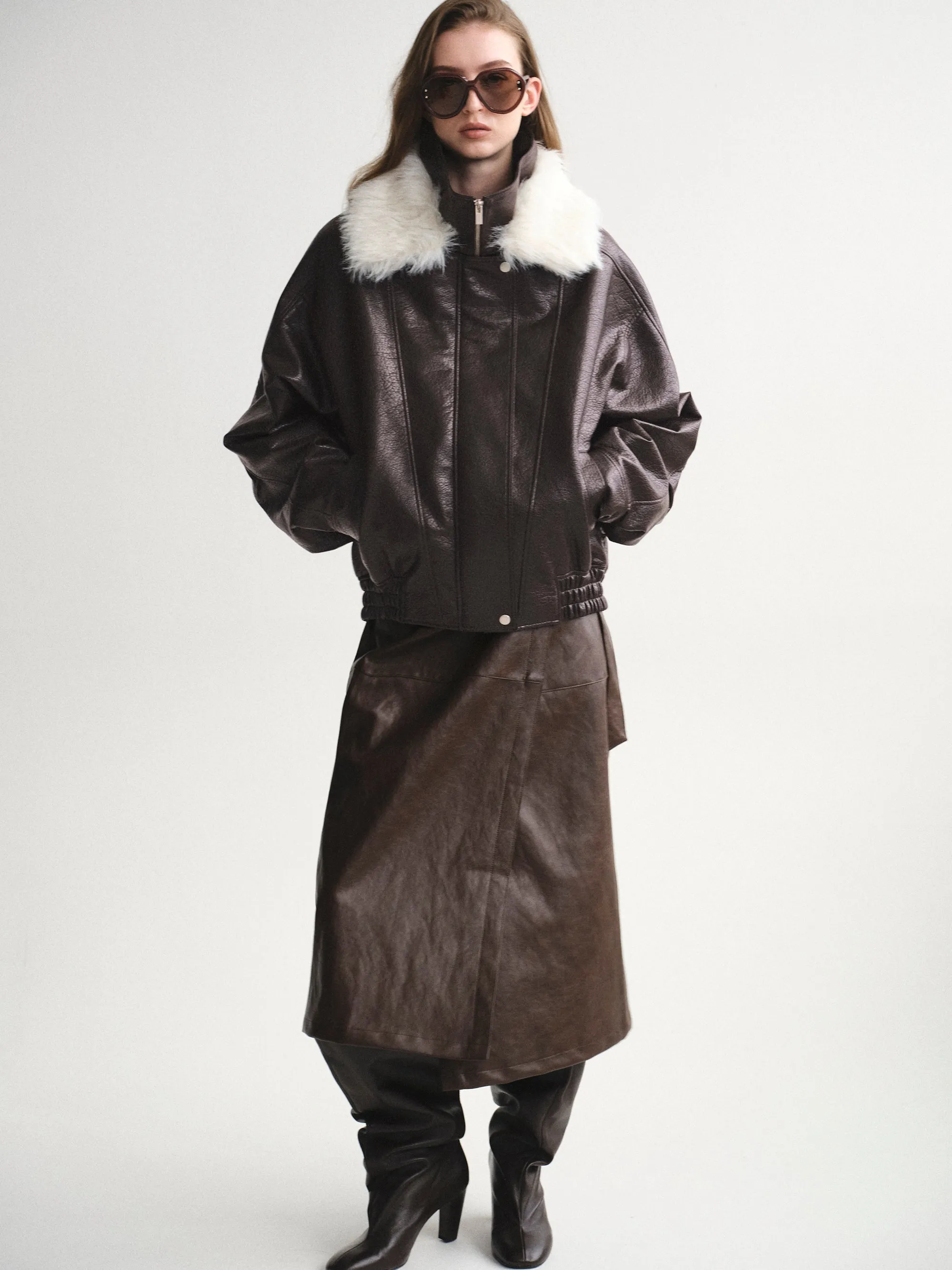 Padded Faux-Leather Jacket, Dark Brown sold by Source Unknown product image thumbnail 4