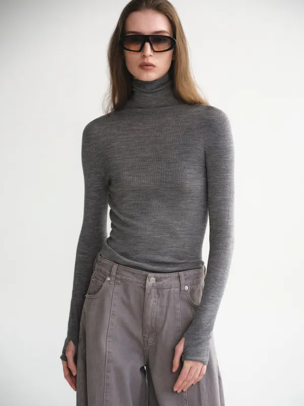 Fine-Knit Merino Turtleneck, Grey sold by Source Unknown