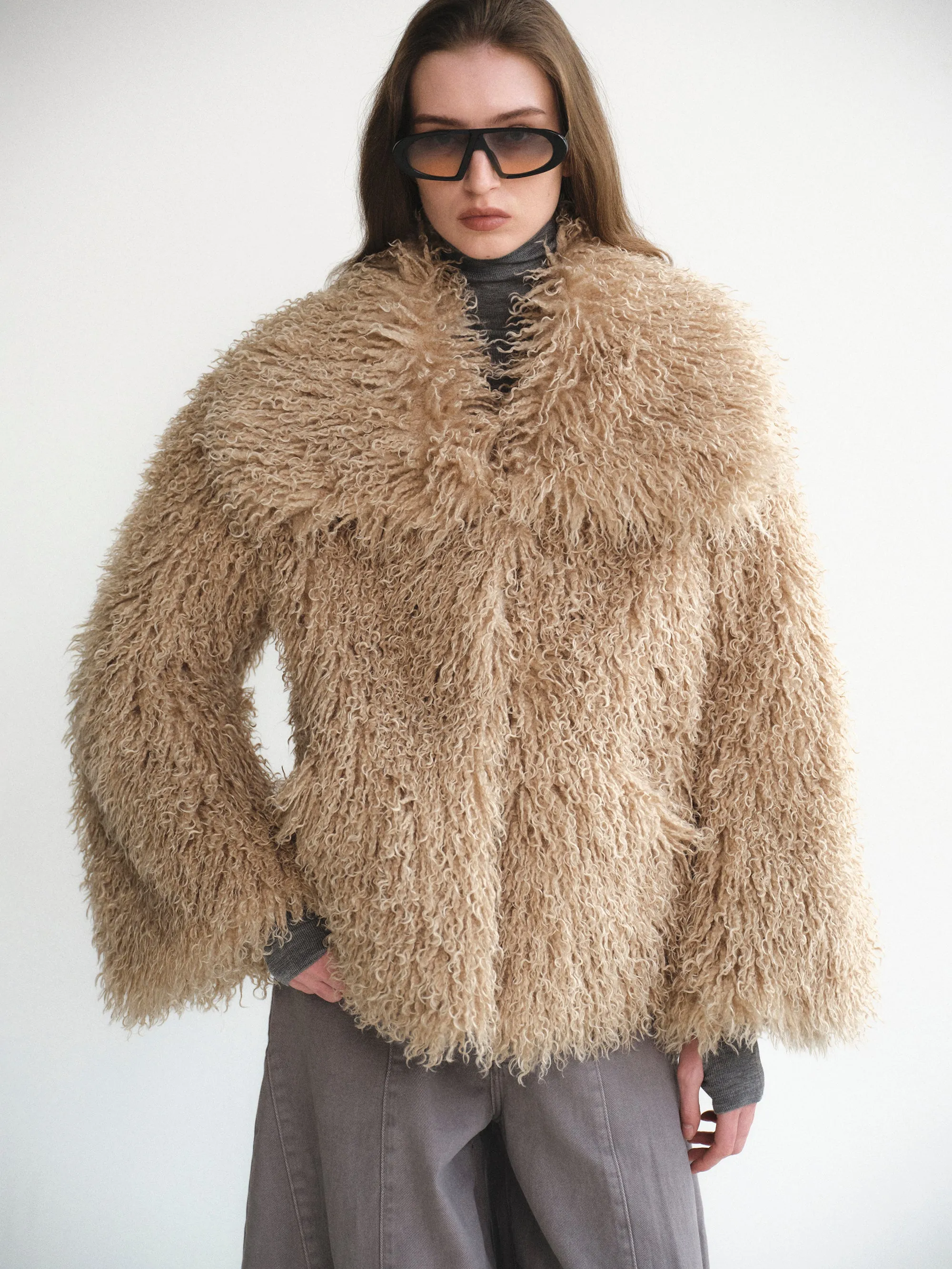 Long Hair Faux-Fur Jacket, Brown sold by Source Unknown product image thumbnail 2