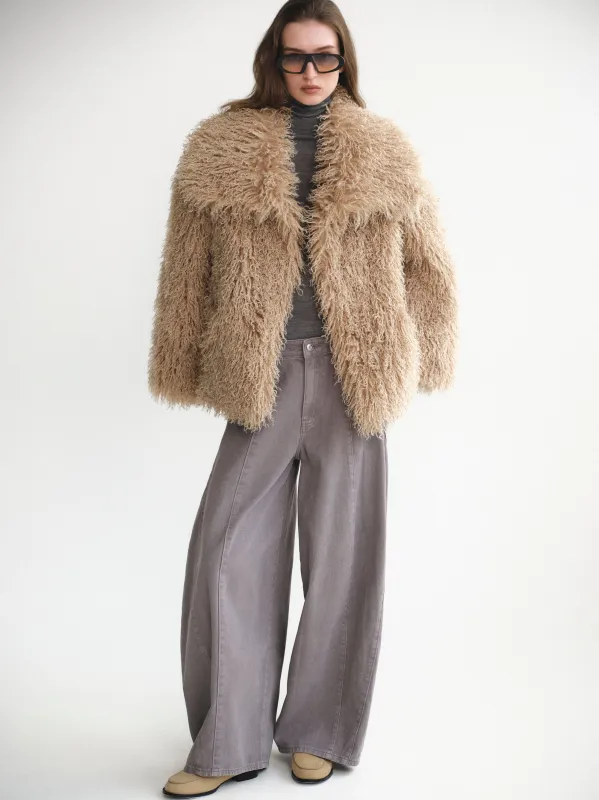Long Hair Faux-Fur Jacket, Brown sold by Source Unknown