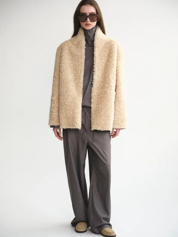 Shawl-Collar Shearling Jacket, Beige sold by Source Unknown