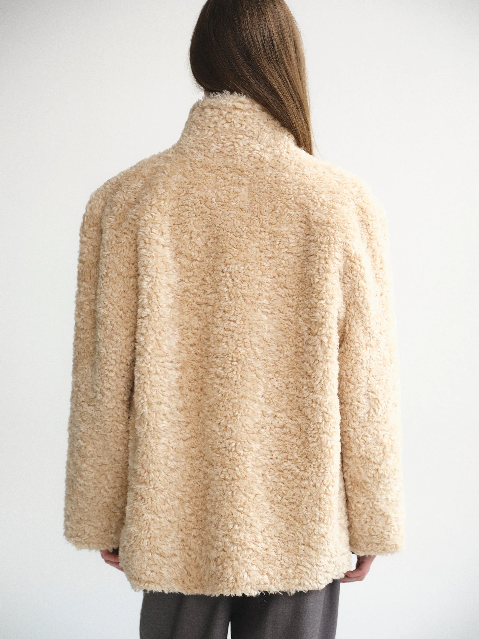 Shawl-Collar Shearling Jacket, Beige sold by Source Unknown product image thumbnail 4