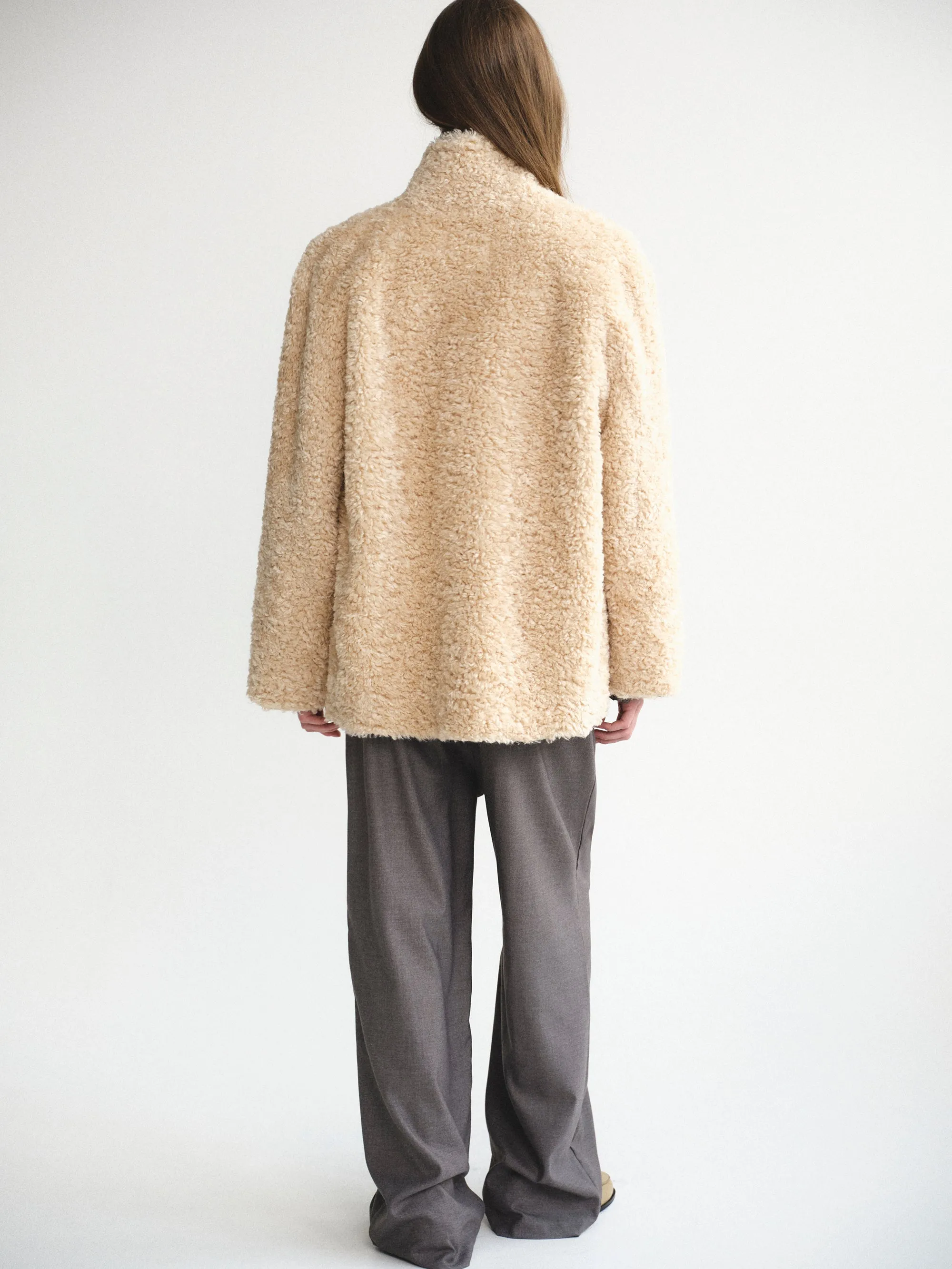 Shawl-Collar Shearling Jacket, Beige sold by Source Unknown product image thumbnail 5