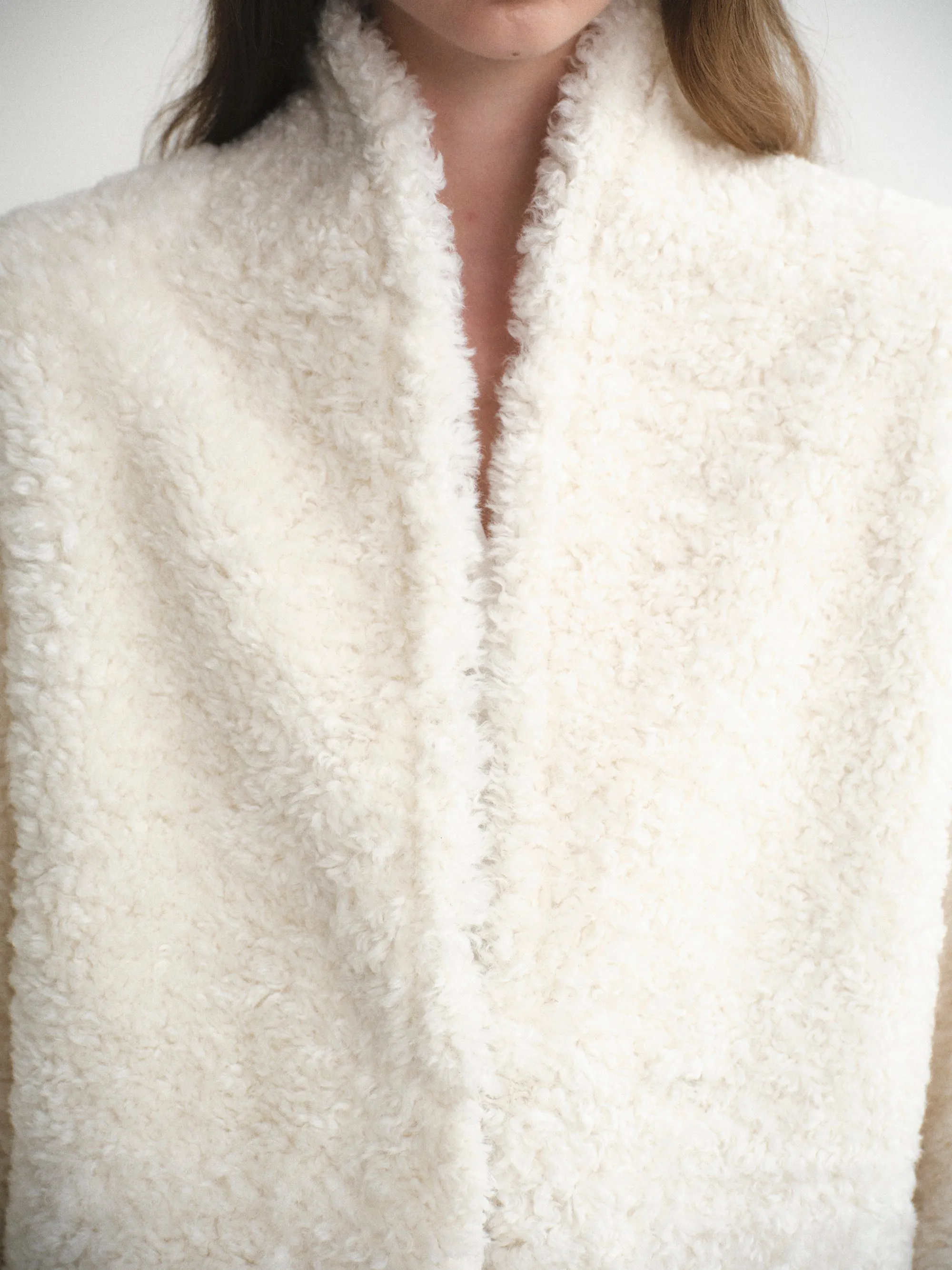 Shawl-Collar Shearling Jacket, Ivory sold by Source Unknown product image thumbnail 2