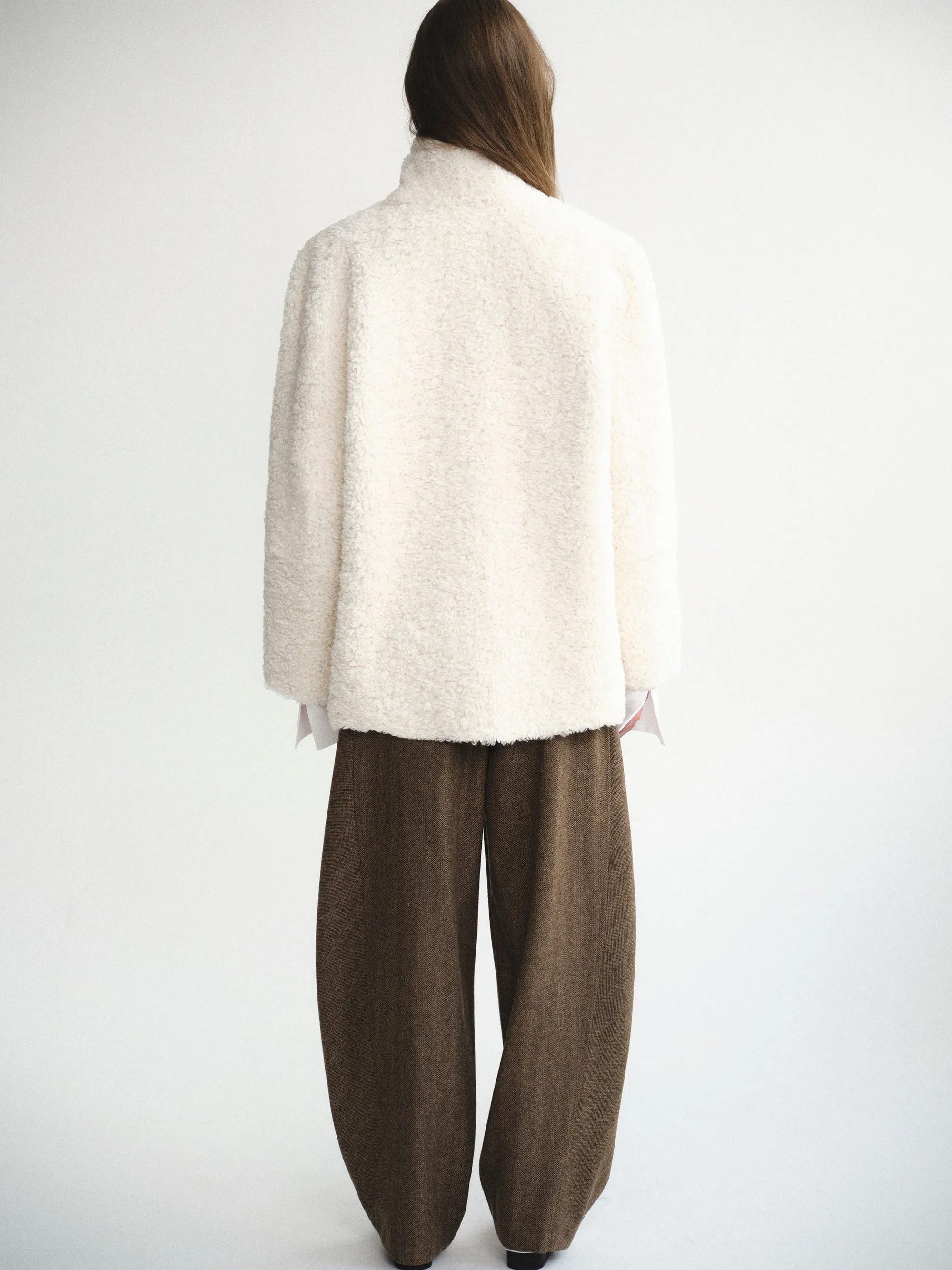 Shawl-Collar Shearling Jacket, Ivory sold by Source Unknown product image thumbnail 5