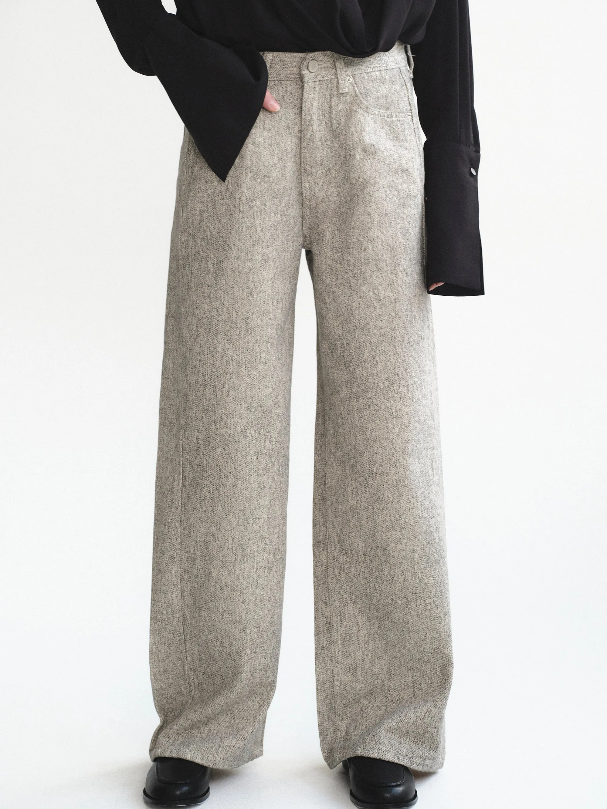 Heathered Loose Jeans, Beige sold by Source Unknown