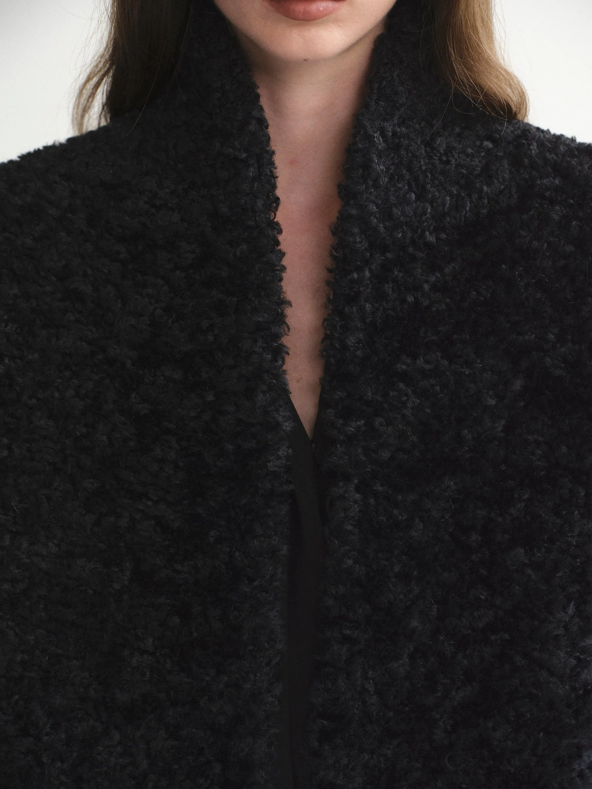 Shawl-Collar Shearling Jacket, Black sold by Source Unknown product image thumbnail 2