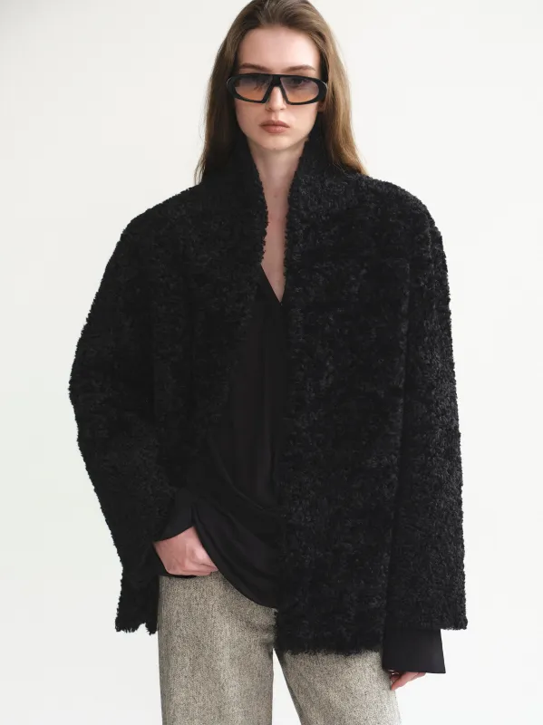 Shawl-Collar Shearling Jacket, Black sold by Source Unknown
