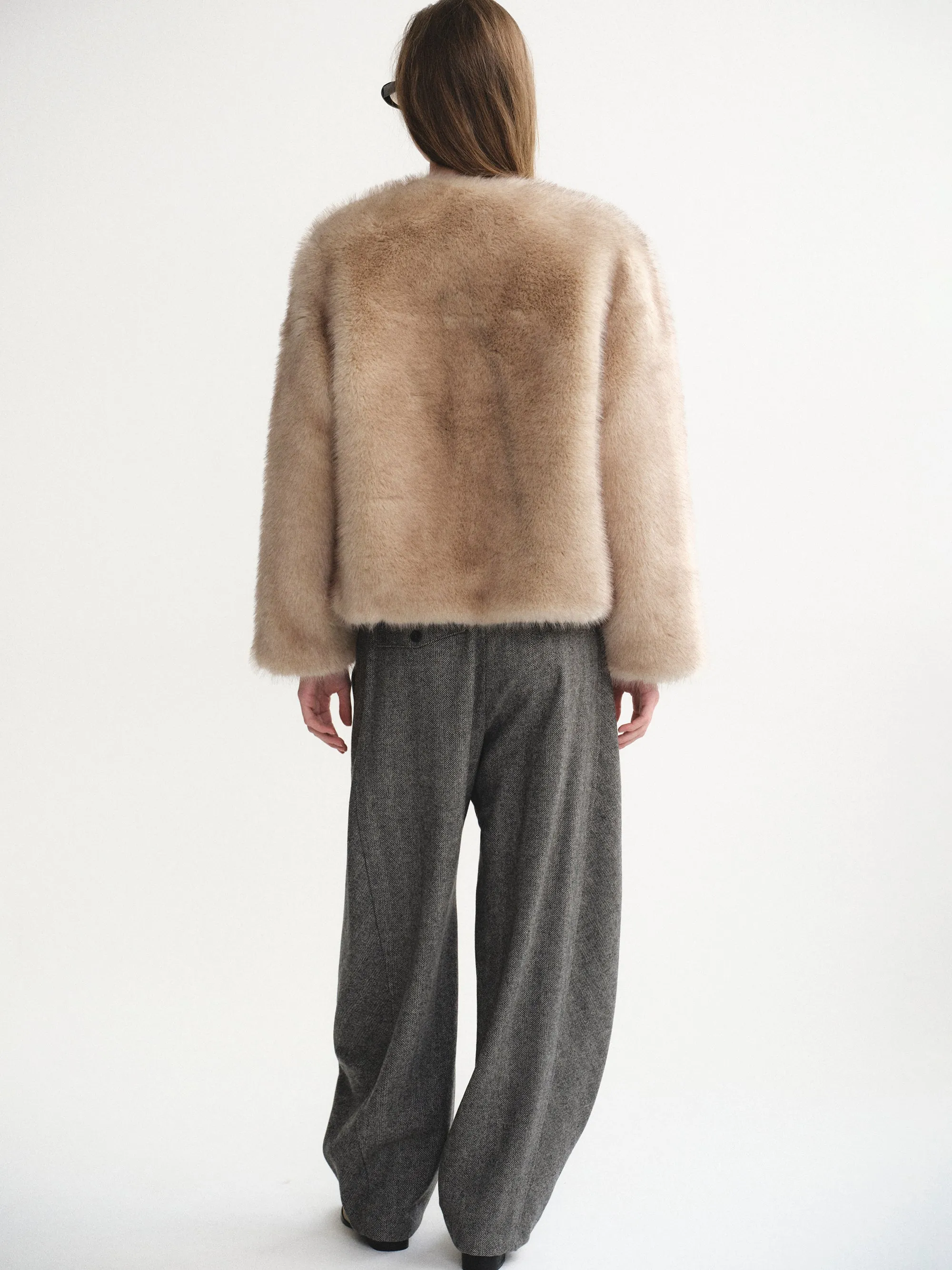 Collarless Faux-Fur Jacket, Natural sold by Source Unknown product image thumbnail 4