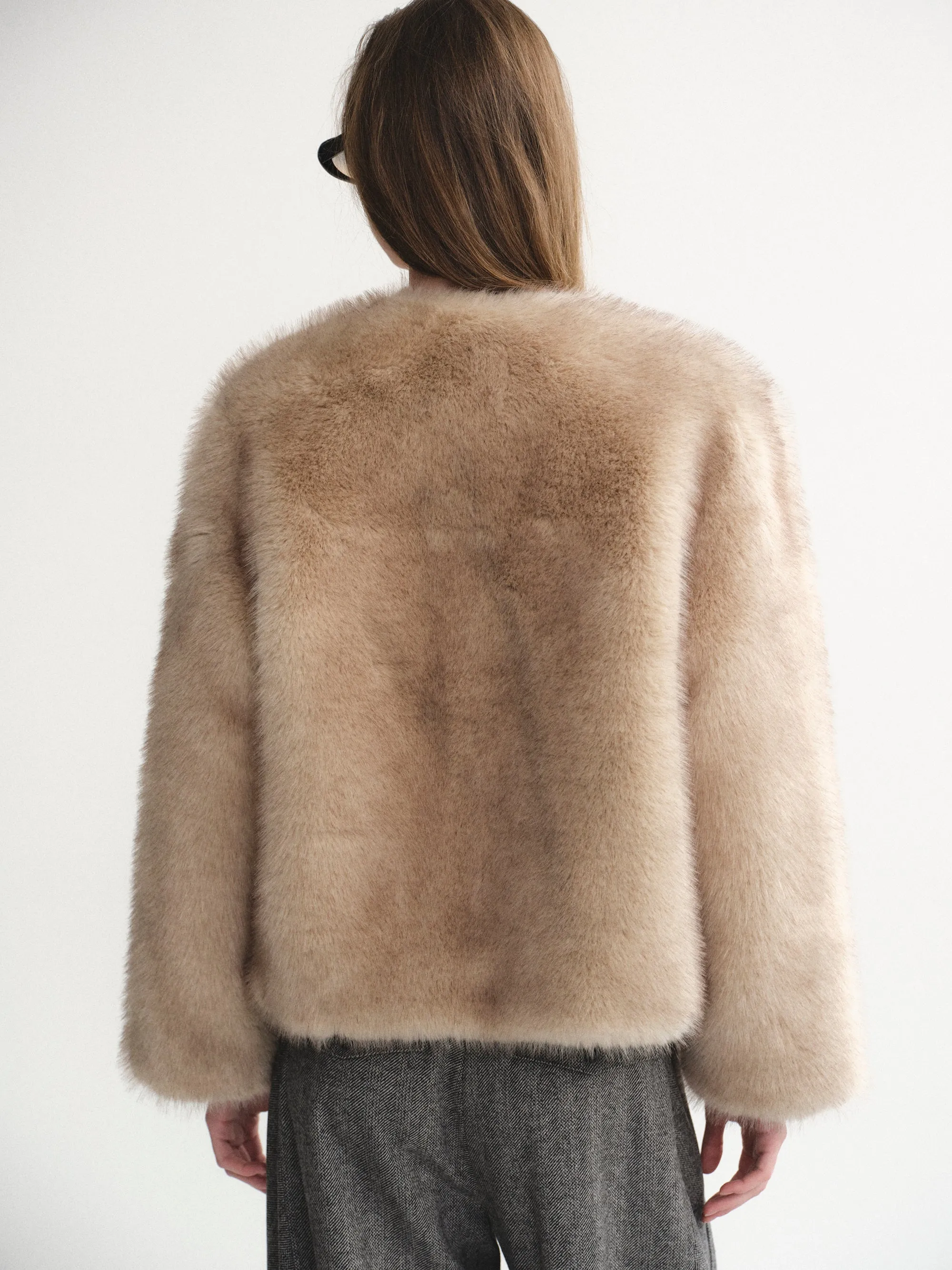Collarless Faux-Fur Jacket, Natural sold by Source Unknown product image thumbnail 5