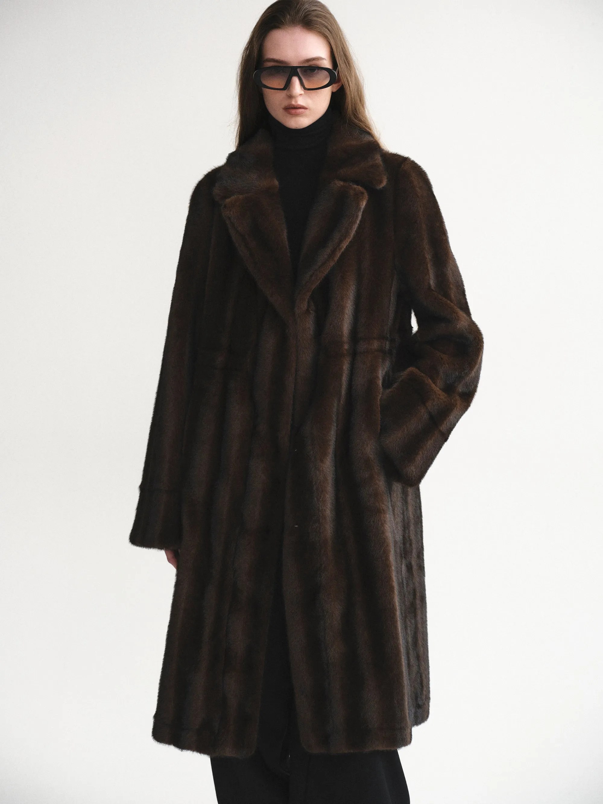 Notched Lapel Faux-Fur Coat, Chocolate sold by Source Unknown product image thumbnail 2