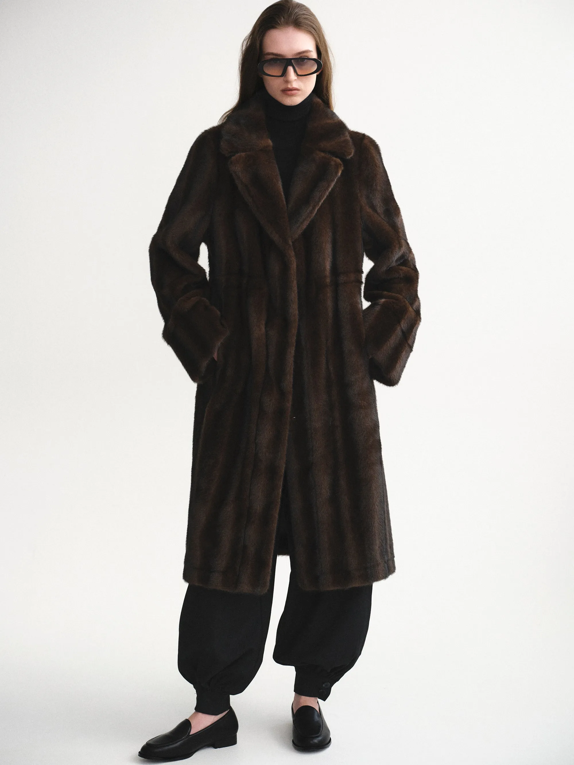 Notched Lapel Faux-Fur Coat, Chocolate sold by Source Unknown product image thumbnail 5