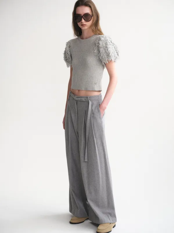 Faux Shearling Knit Top, Grey sold by Source Unknown