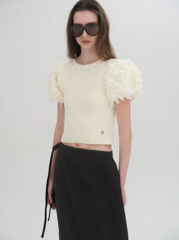 Faux Shearling Knit Top, Ivory sold by Source Unknown