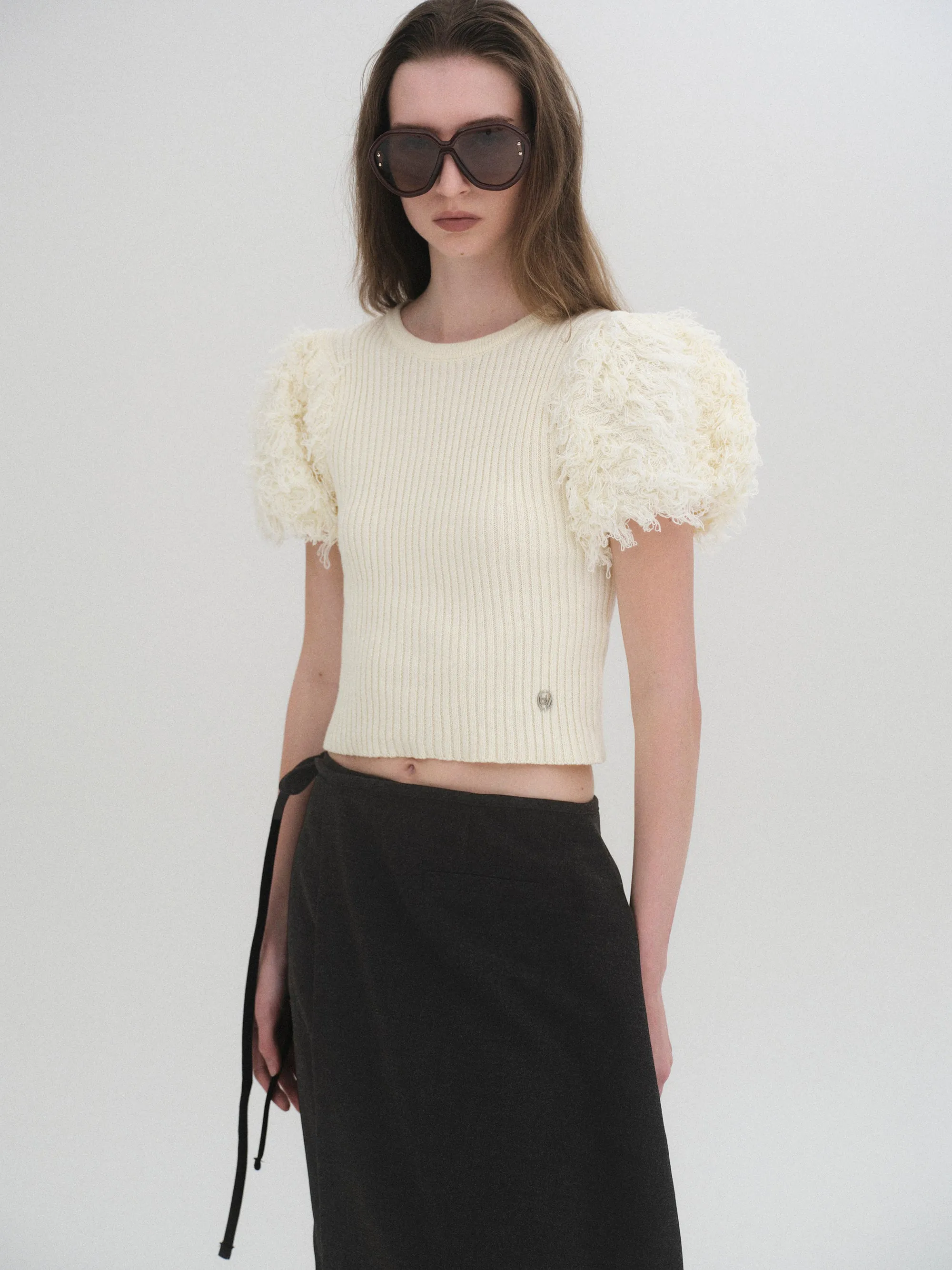 Faux Shearling Knit Top, Ivory sold by Source Unknown