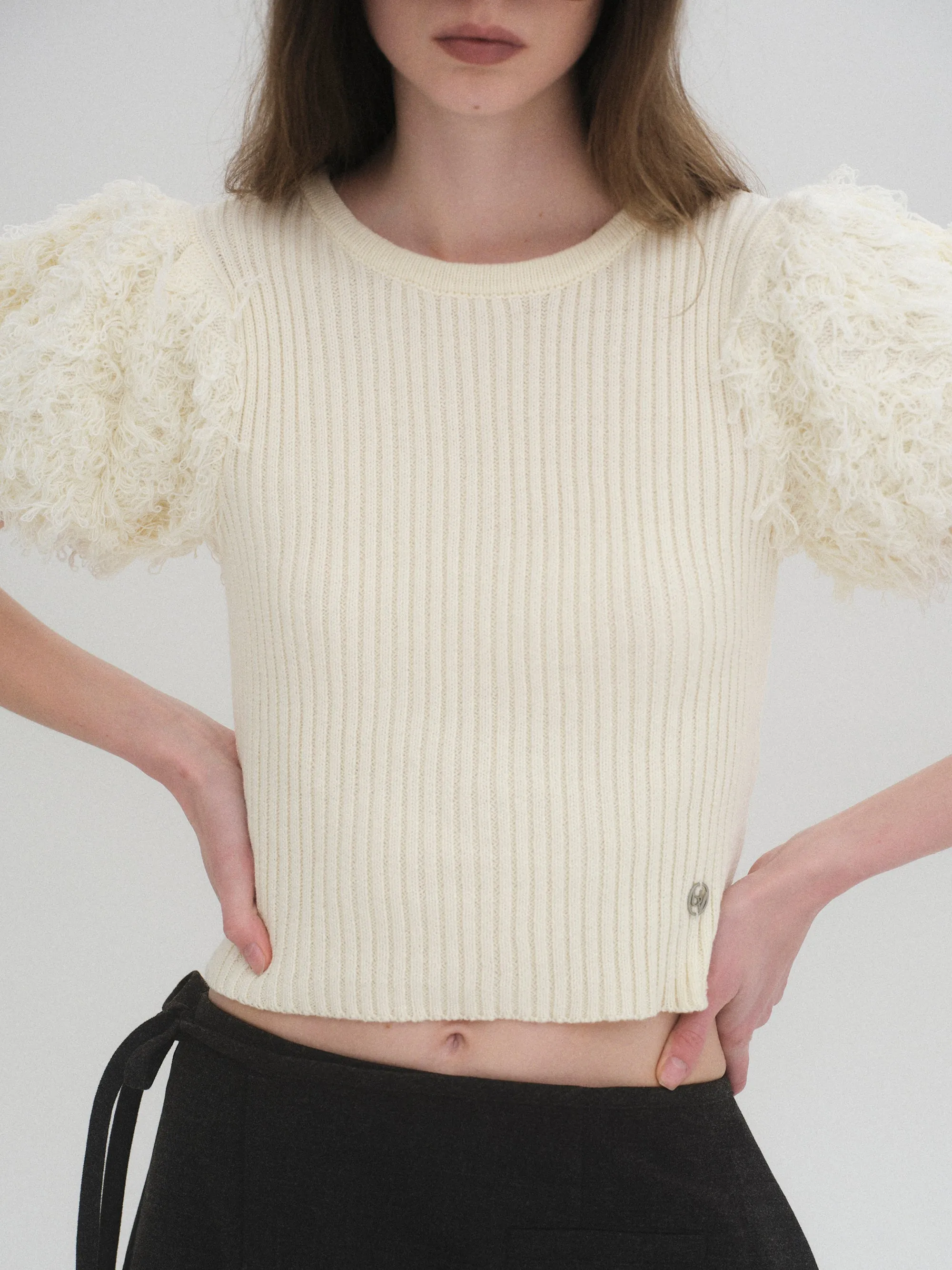 Faux Shearling Knit Top, Ivory sold by Source Unknown product image thumbnail 3