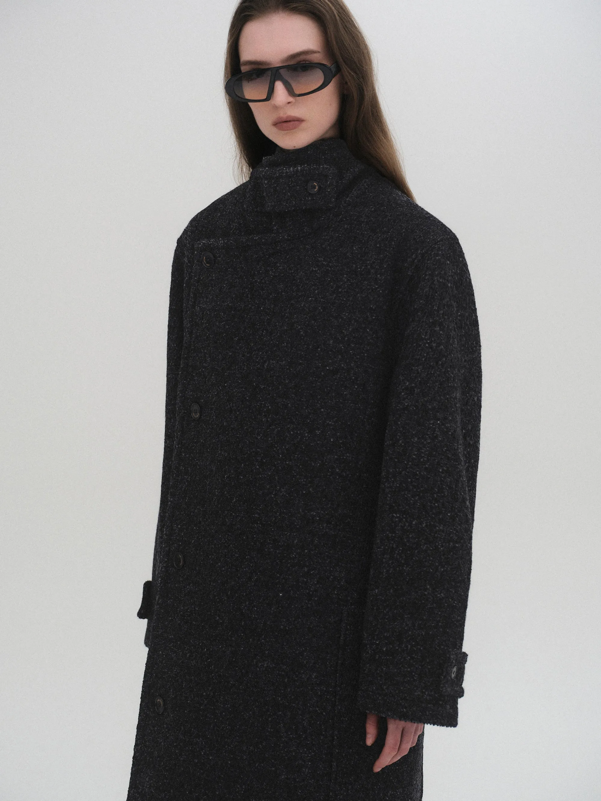 Belted Wool Trench Coat, Charcoal sold by Source Unknown product image thumbnail 2