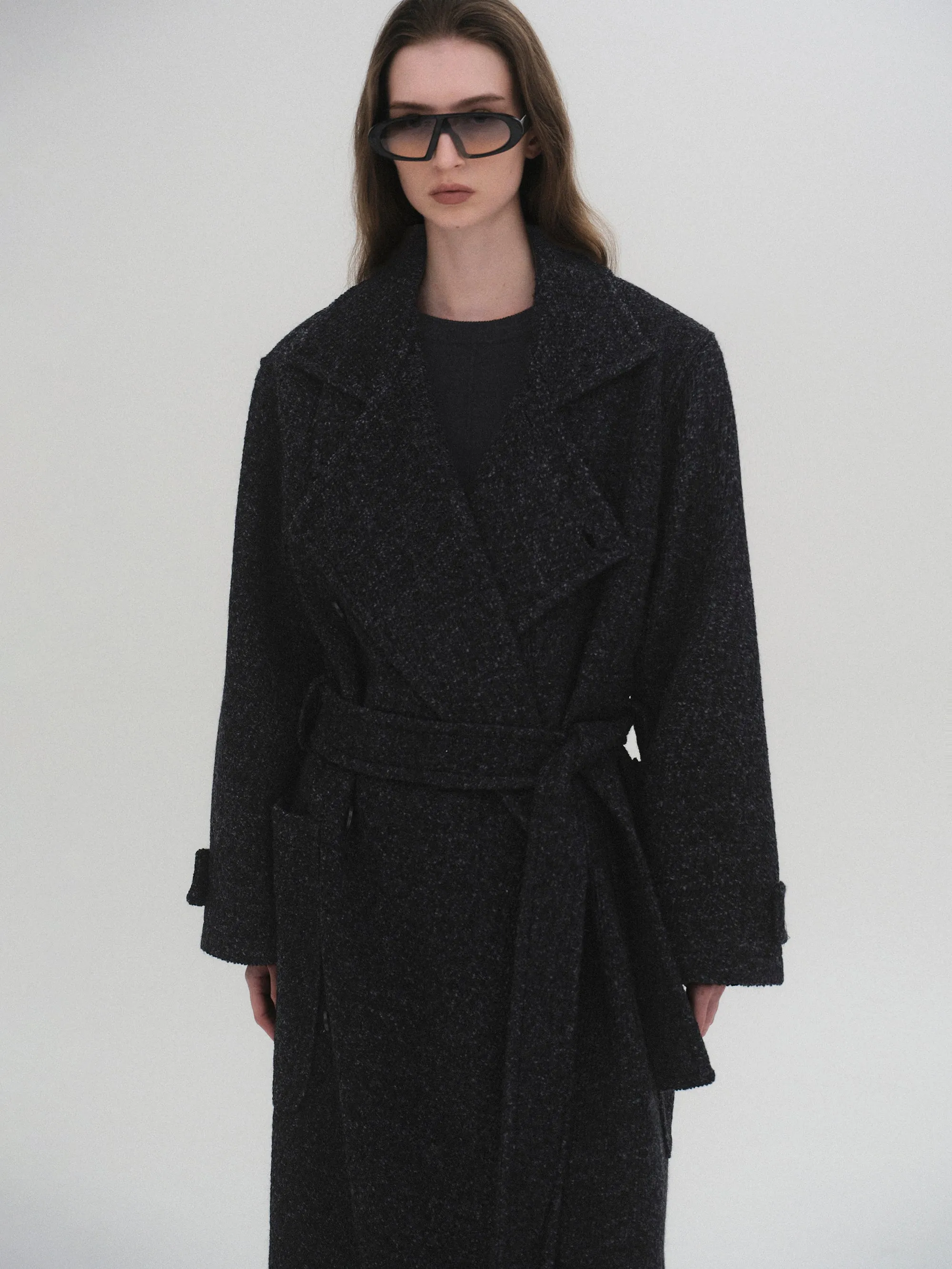 Belted Wool Trench Coat, Charcoal sold by Source Unknown product image thumbnail 4