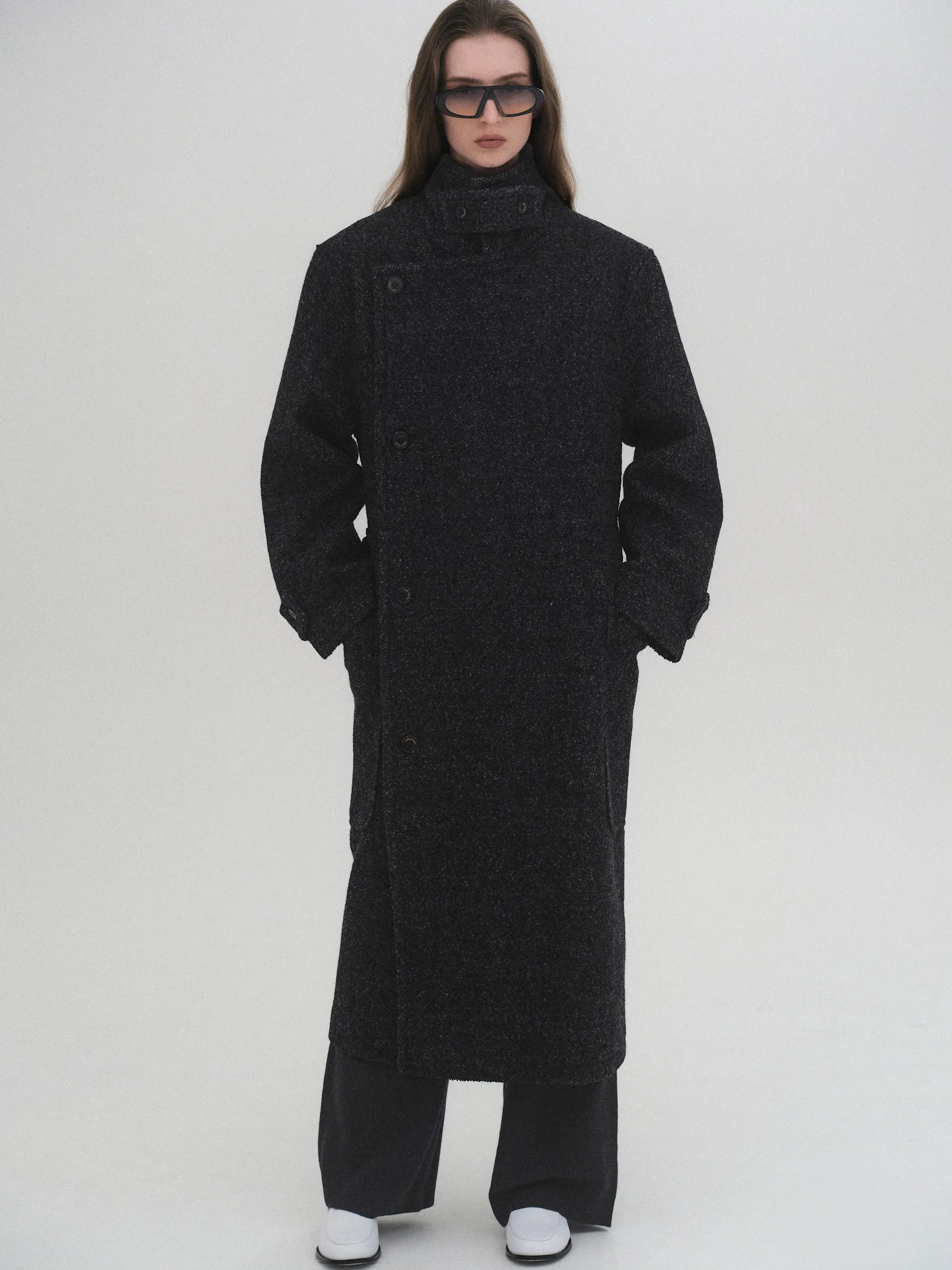 Belted Wool Trench Coat, Charcoal sold by Source Unknown product image thumbnail 3