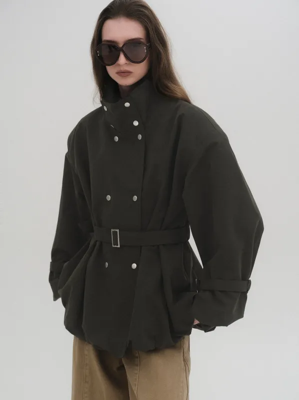 Balloon Short Trench Jacket, Olive sold by Source Unknown