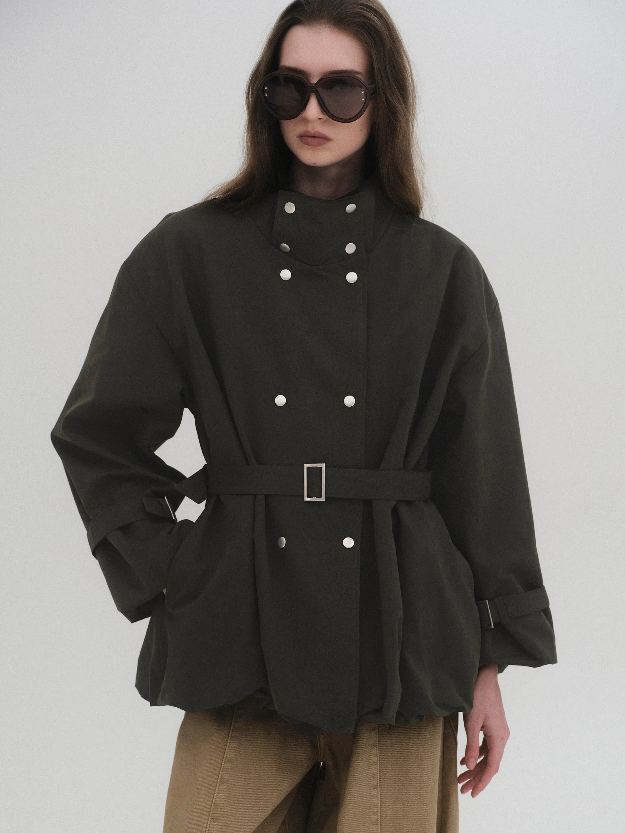Balloon Short Trench Jacket, Olive sold by Source Unknown product image thumbnail 3