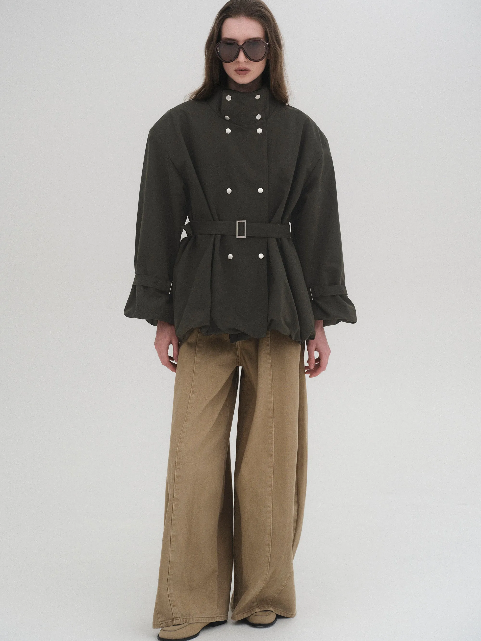 Balloon Short Trench Jacket, Olive sold by Source Unknown product image thumbnail 2