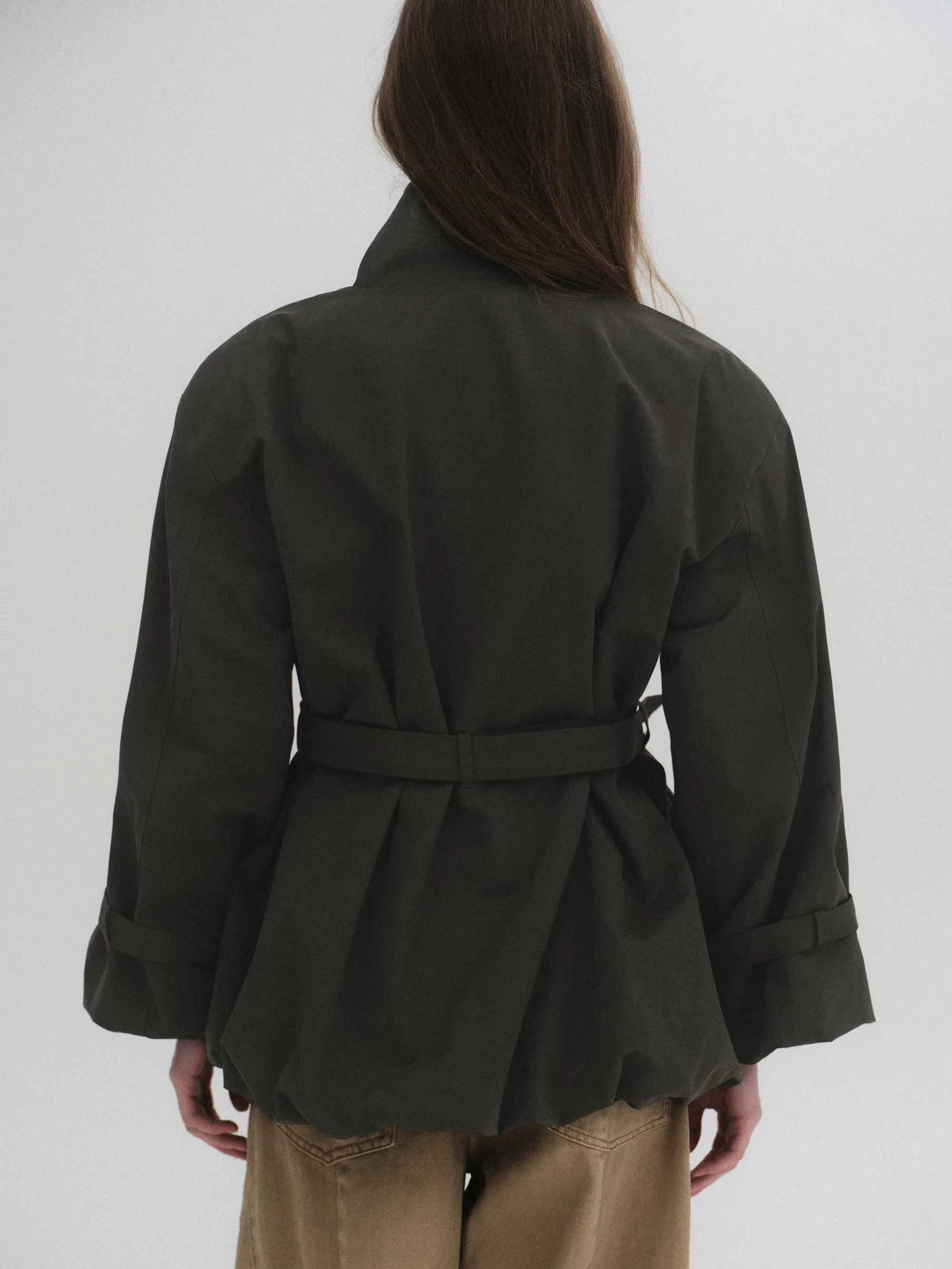 Balloon Short Trench Jacket, Olive sold by Source Unknown product image thumbnail 4