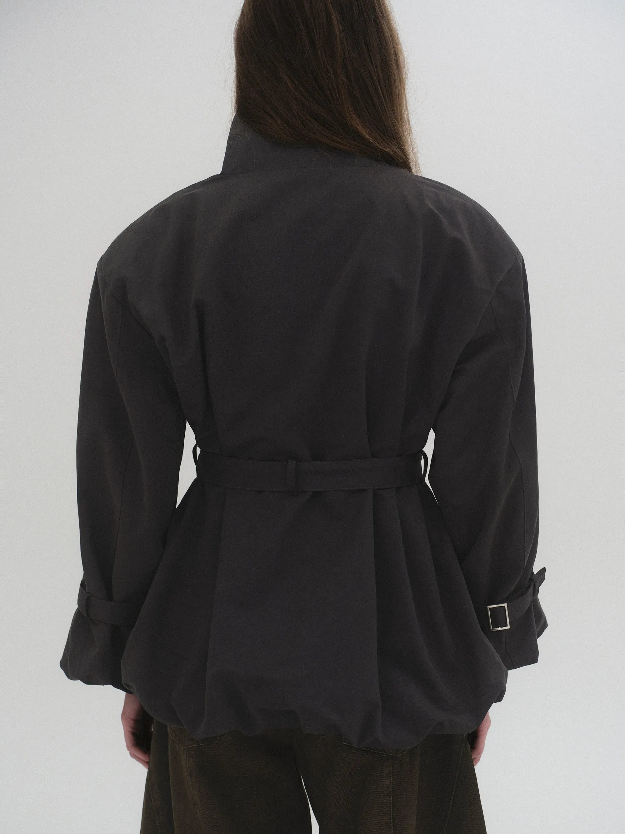 Balloon Short Trench Jacket, Charcoal sold by Source Unknown product image thumbnail 5