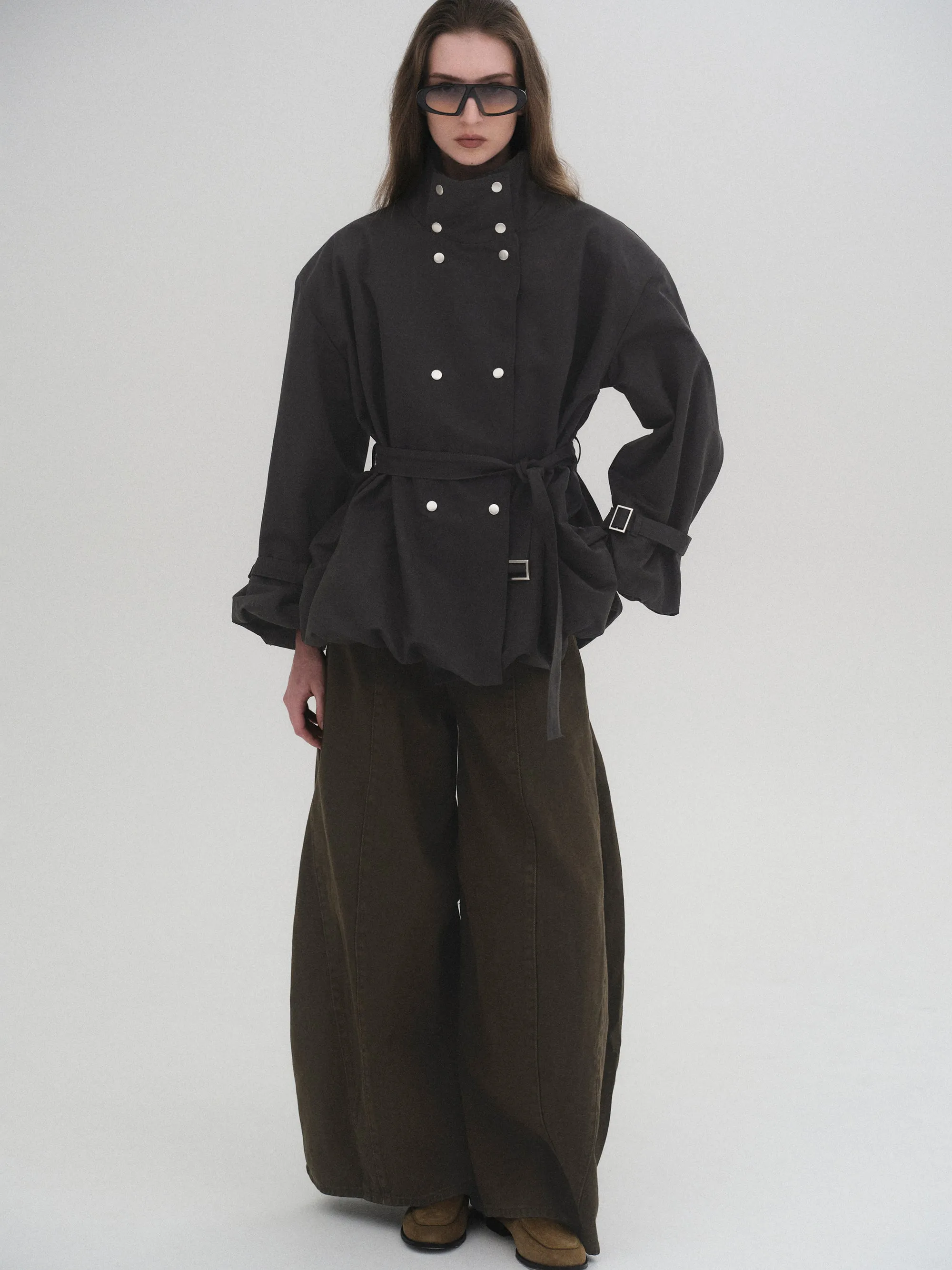 Balloon Short Trench Jacket, Charcoal sold by Source Unknown product image thumbnail 2