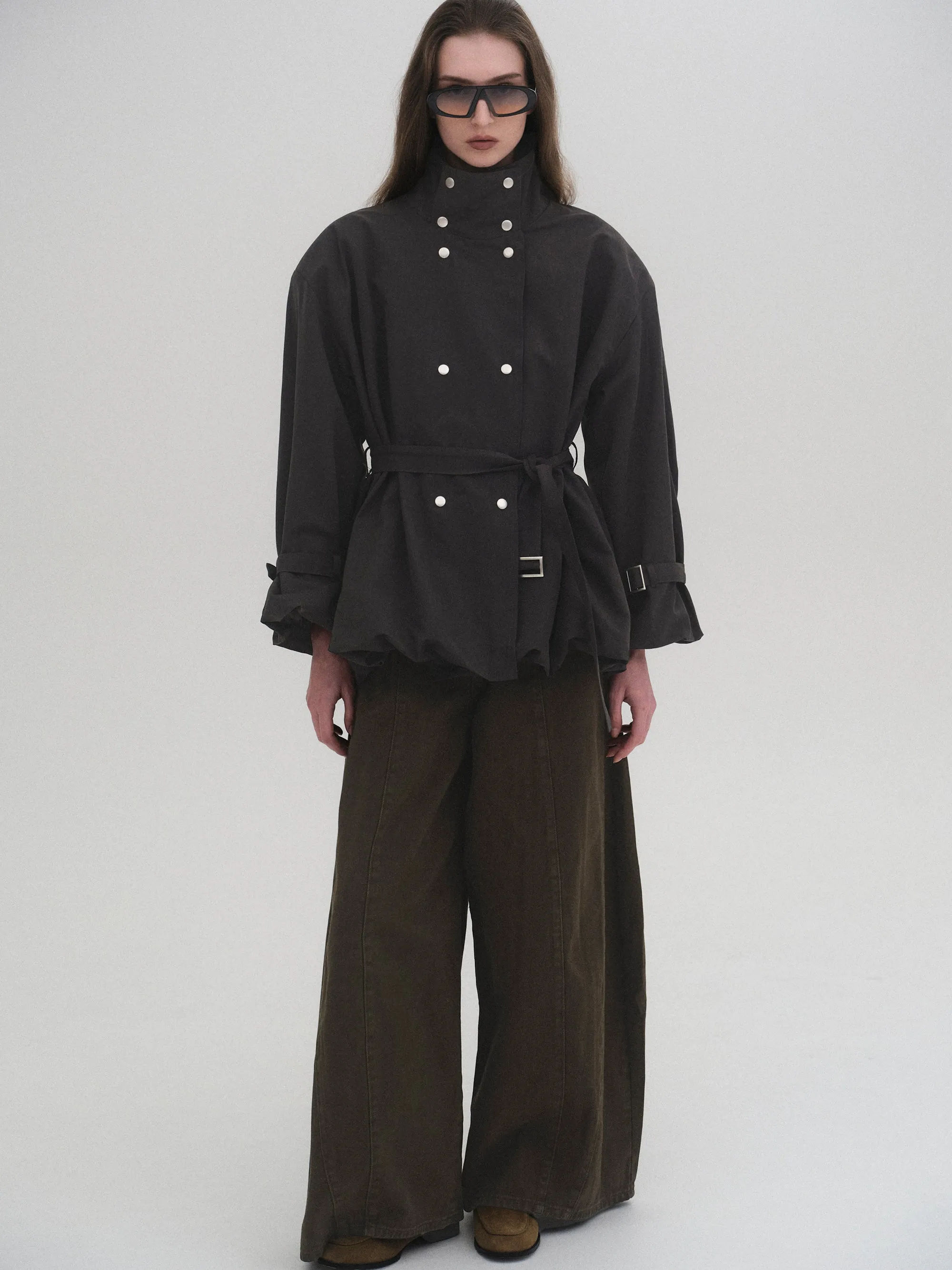 Balloon Short Trench Jacket, Charcoal sold by Source Unknown product image thumbnail 4