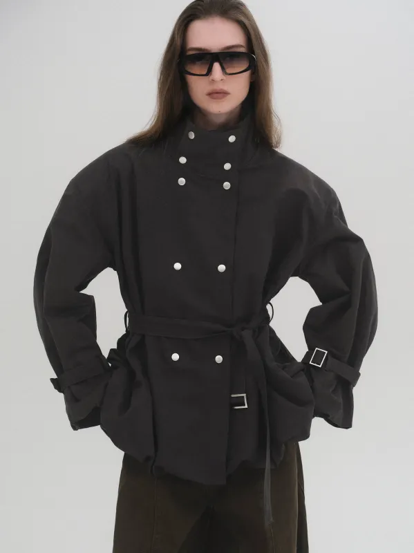Balloon Short Trench Jacket, Charcoal sold by Source Unknown