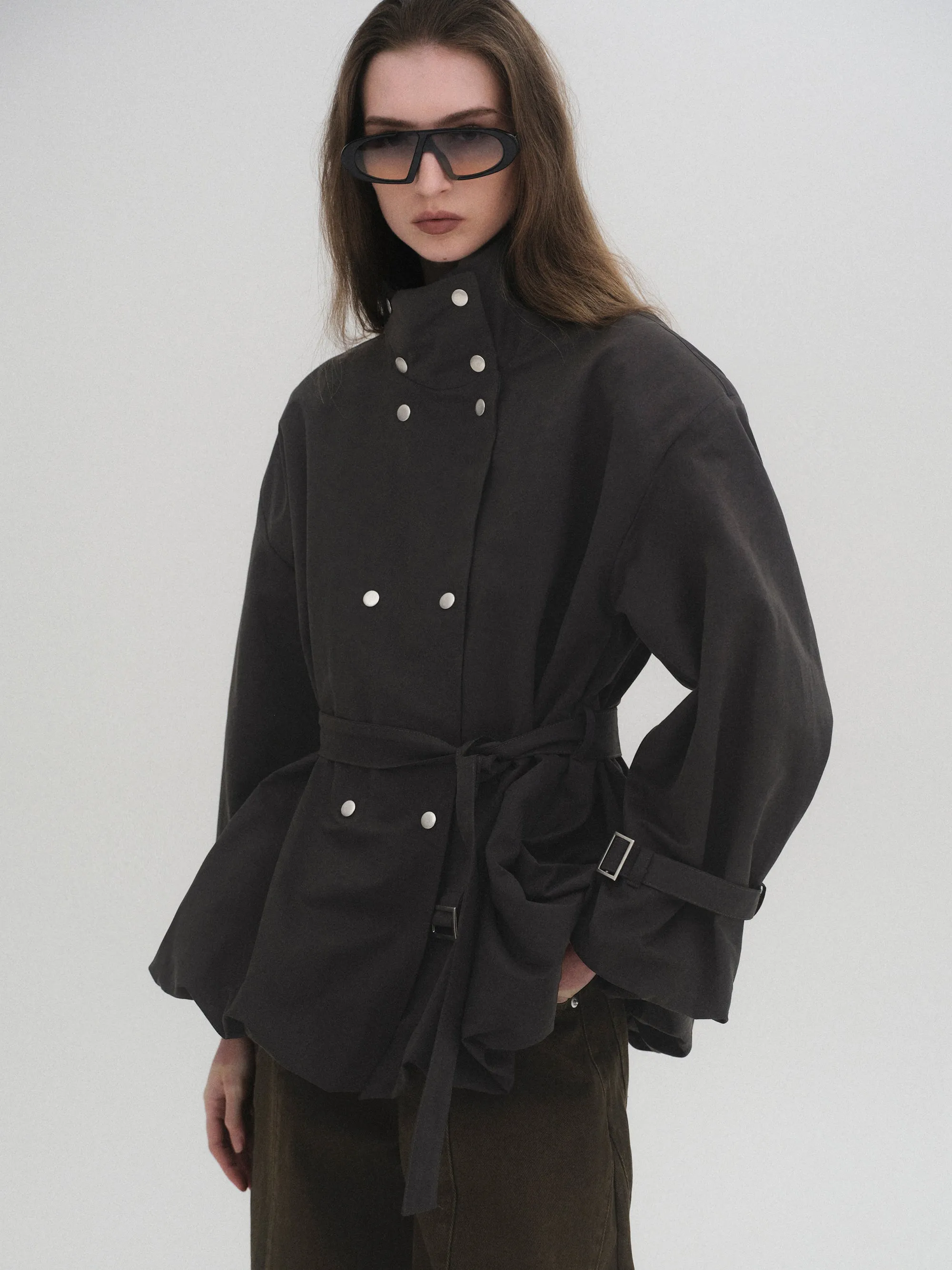 Balloon Short Trench Jacket, Charcoal sold by Source Unknown product image thumbnail 3
