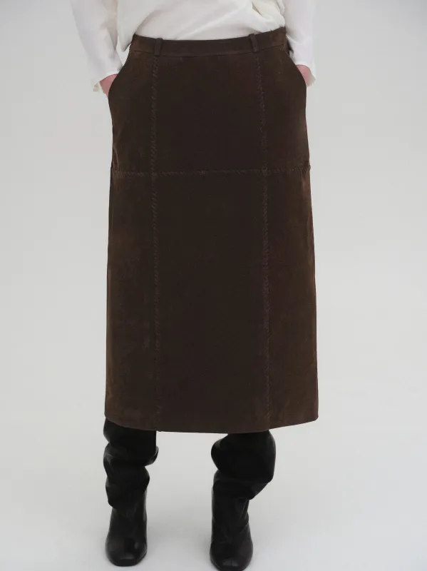 Suede Effect Midi Skirt, Brown sold by Source Unknown