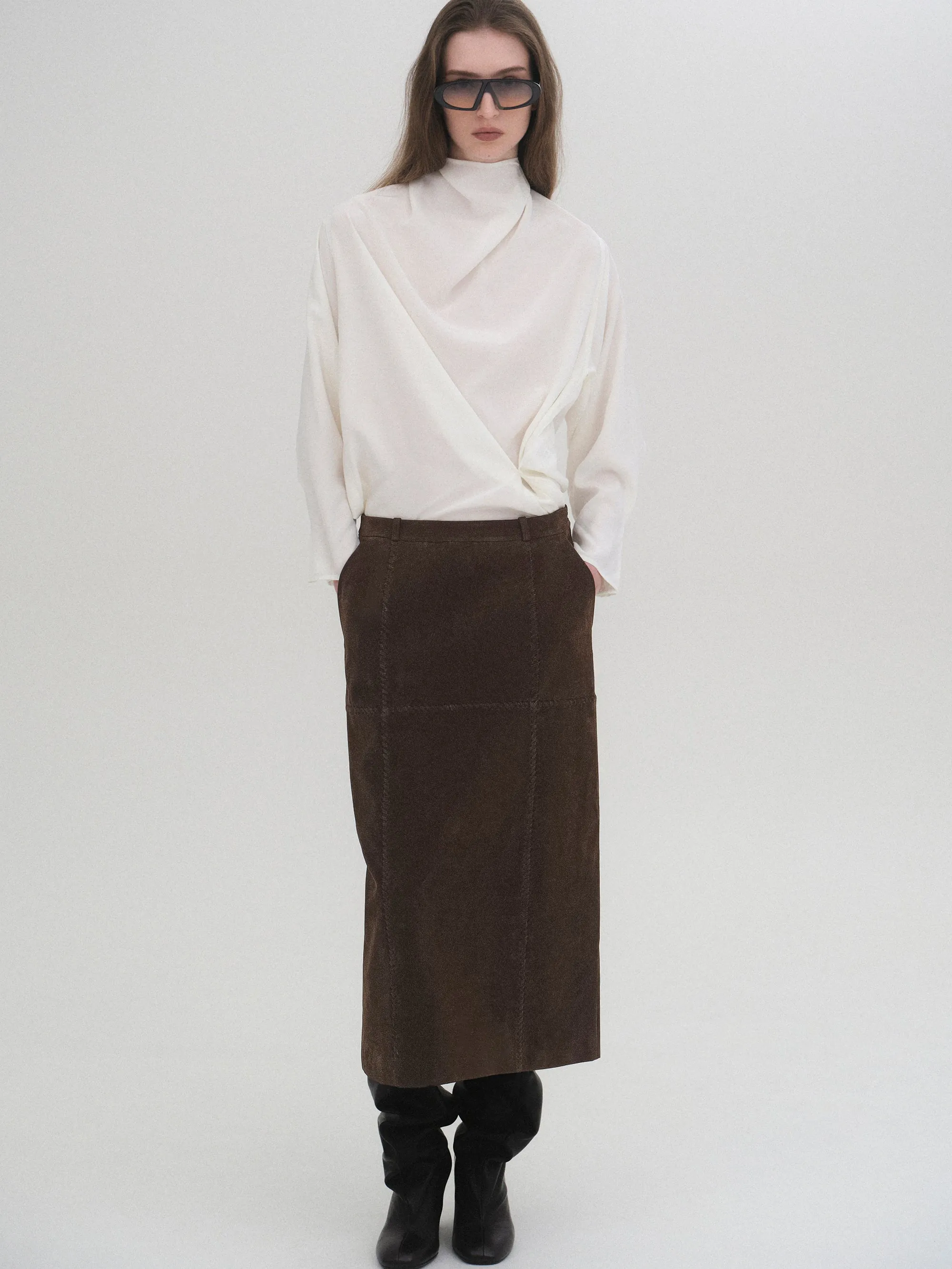 Suede Effect Midi Skirt, Brown sold by Source Unknown product image thumbnail 2