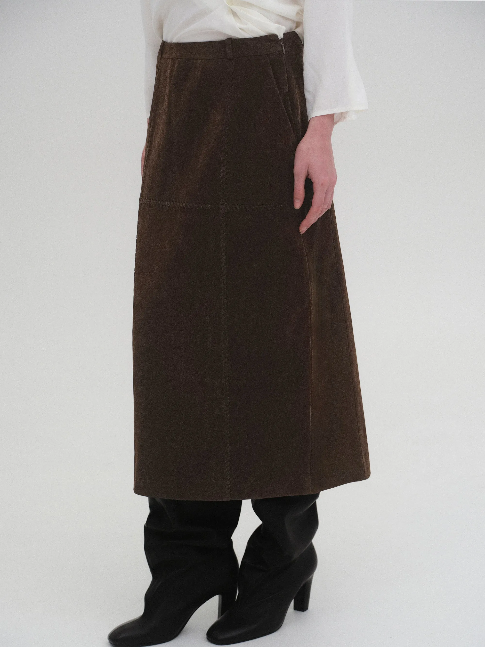 Suede Effect Midi Skirt, Brown sold by Source Unknown product image thumbnail 4