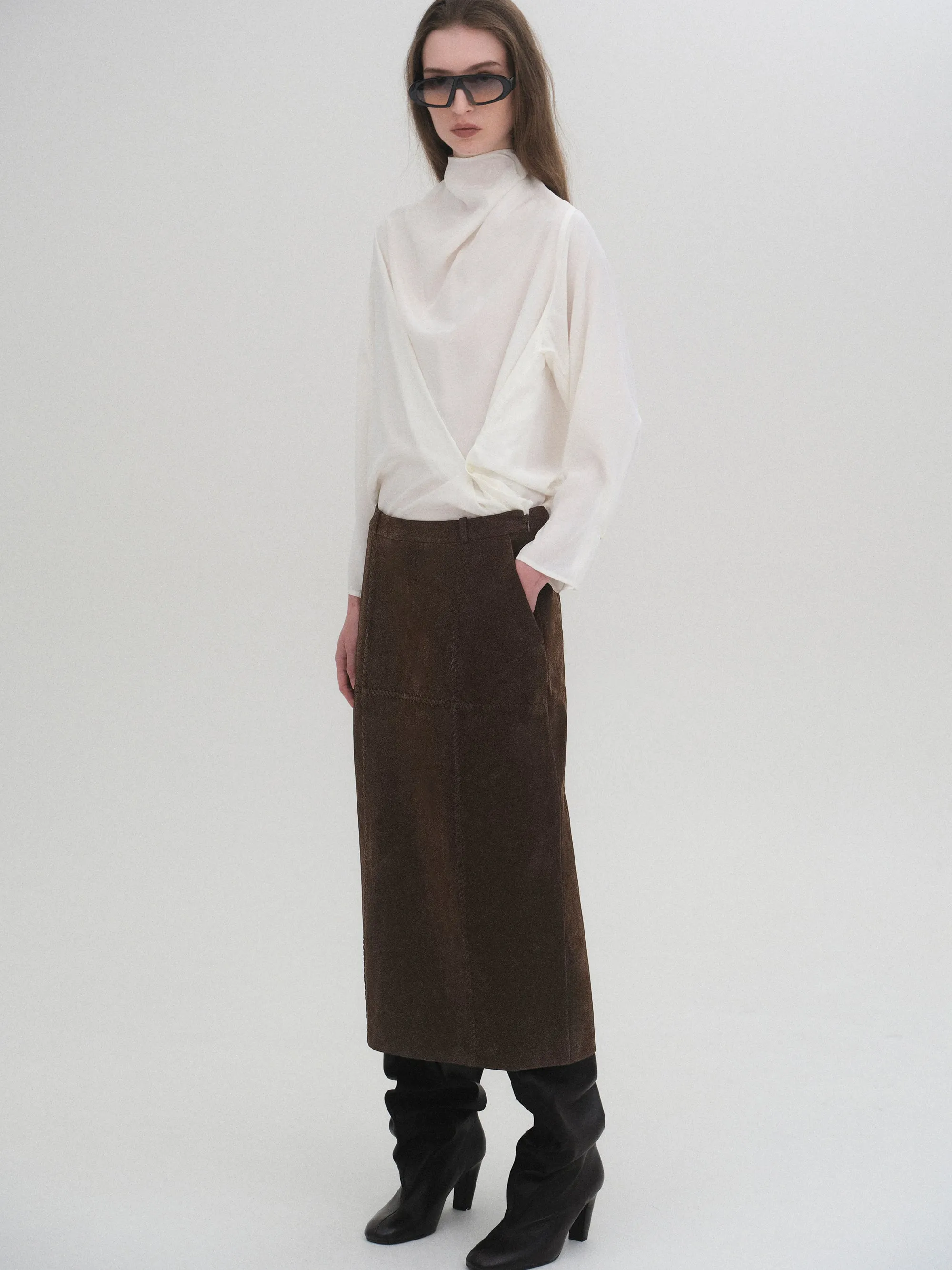 Suede Effect Midi Skirt, Brown sold by Source Unknown product image thumbnail 5