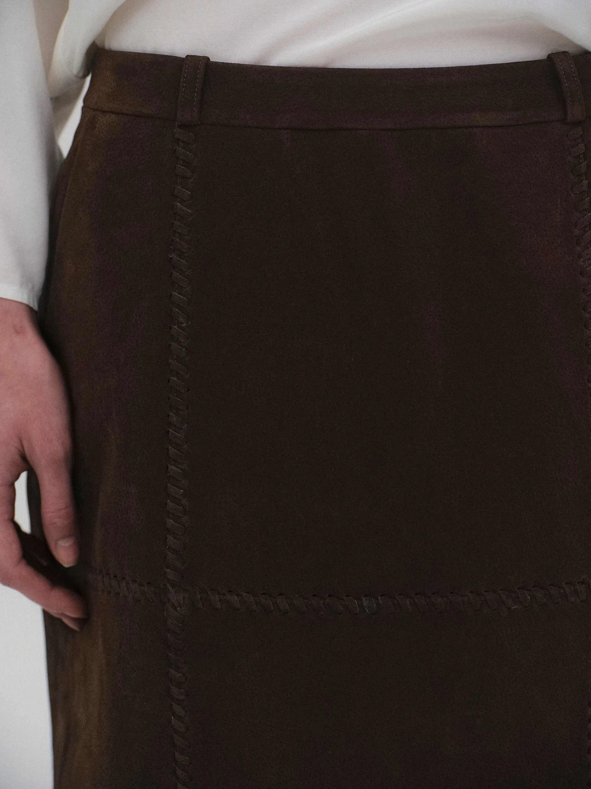Suede Effect Midi Skirt, Brown sold by Source Unknown product image thumbnail 3