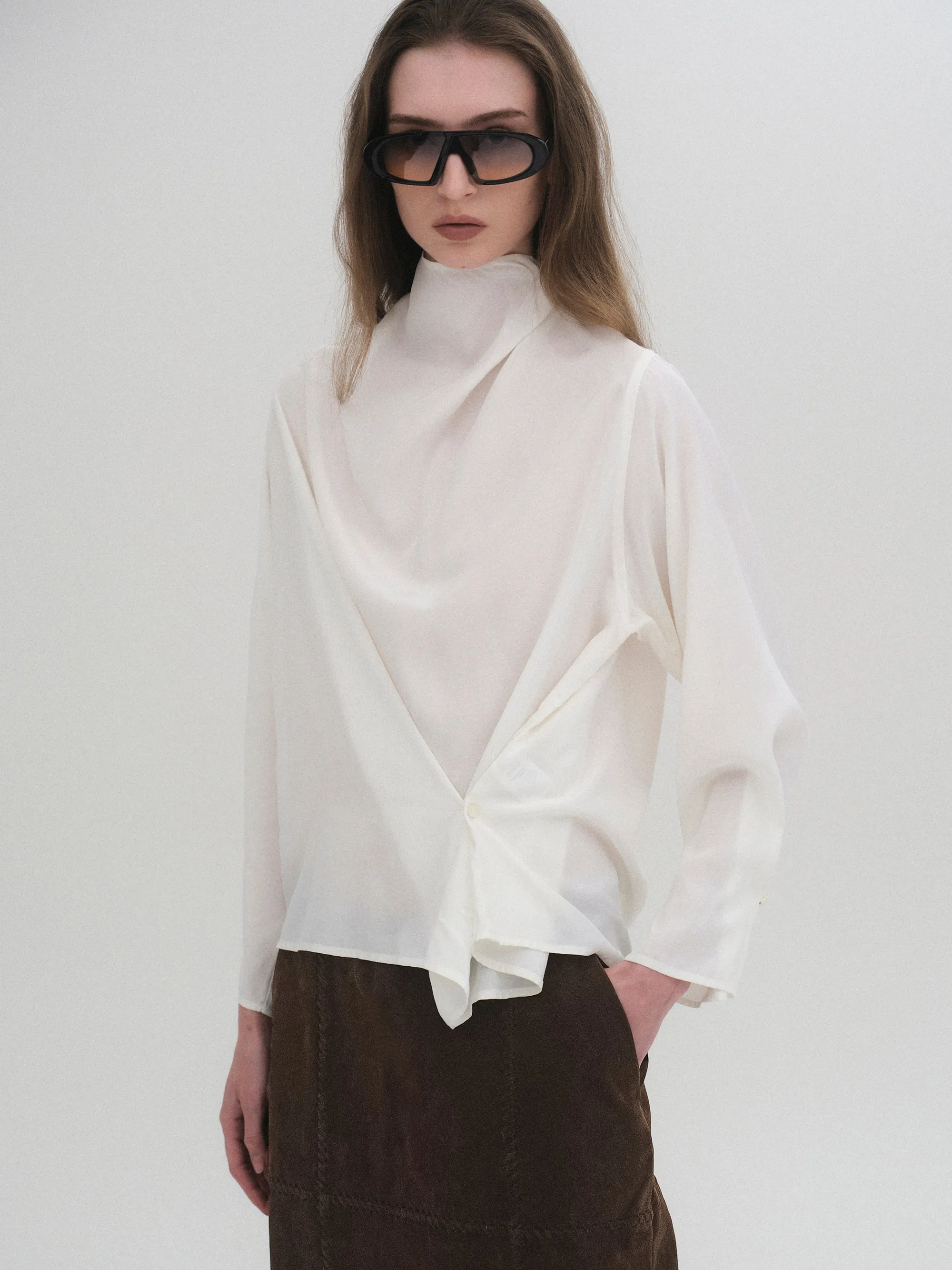 Cowl-Neck Drape Blouse, White sold by Source Unknown product image thumbnail 4