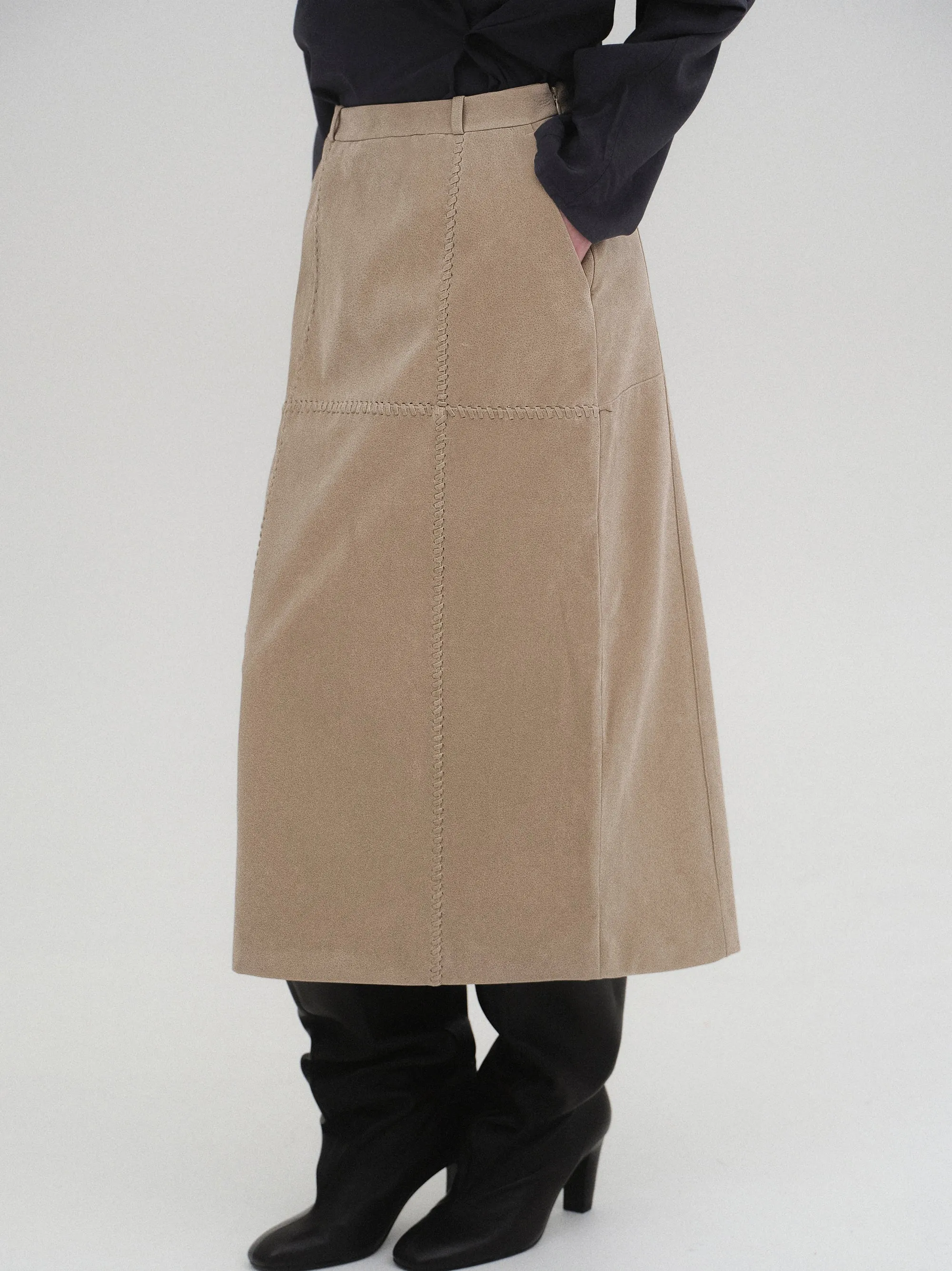 Suede Effect Midi Skirt, Nude sold by Source Unknown product image thumbnail 4