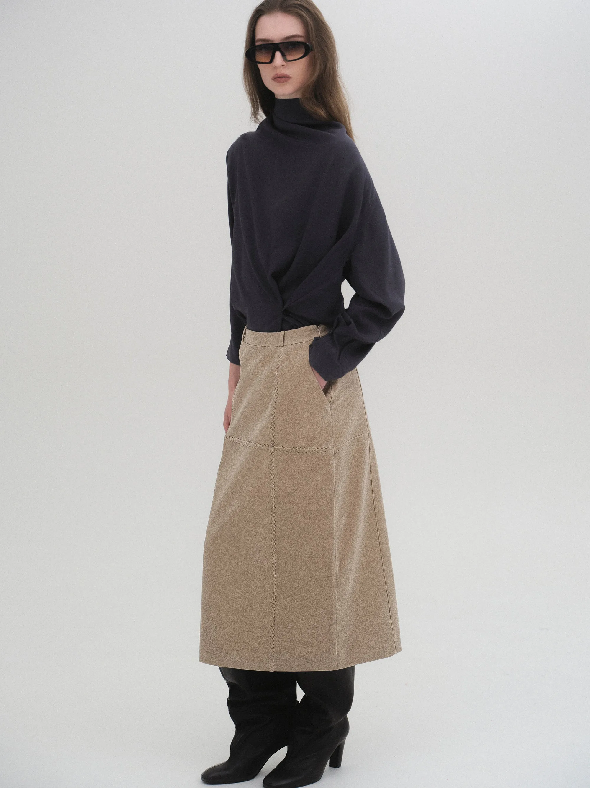 Suede Effect Midi Skirt, Nude sold by Source Unknown product image thumbnail 5
