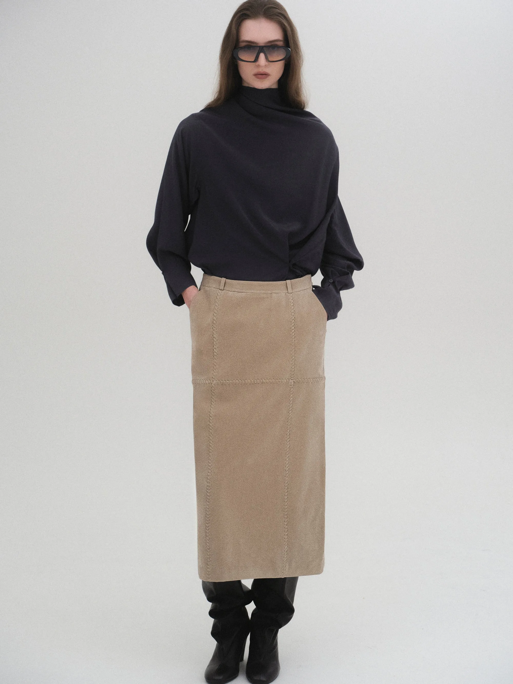 Suede Effect Midi Skirt, Nude sold by Source Unknown product image thumbnail 3