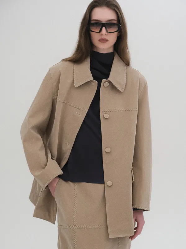 Suede Effect Single Jacket, Nude sold by Source Unknown