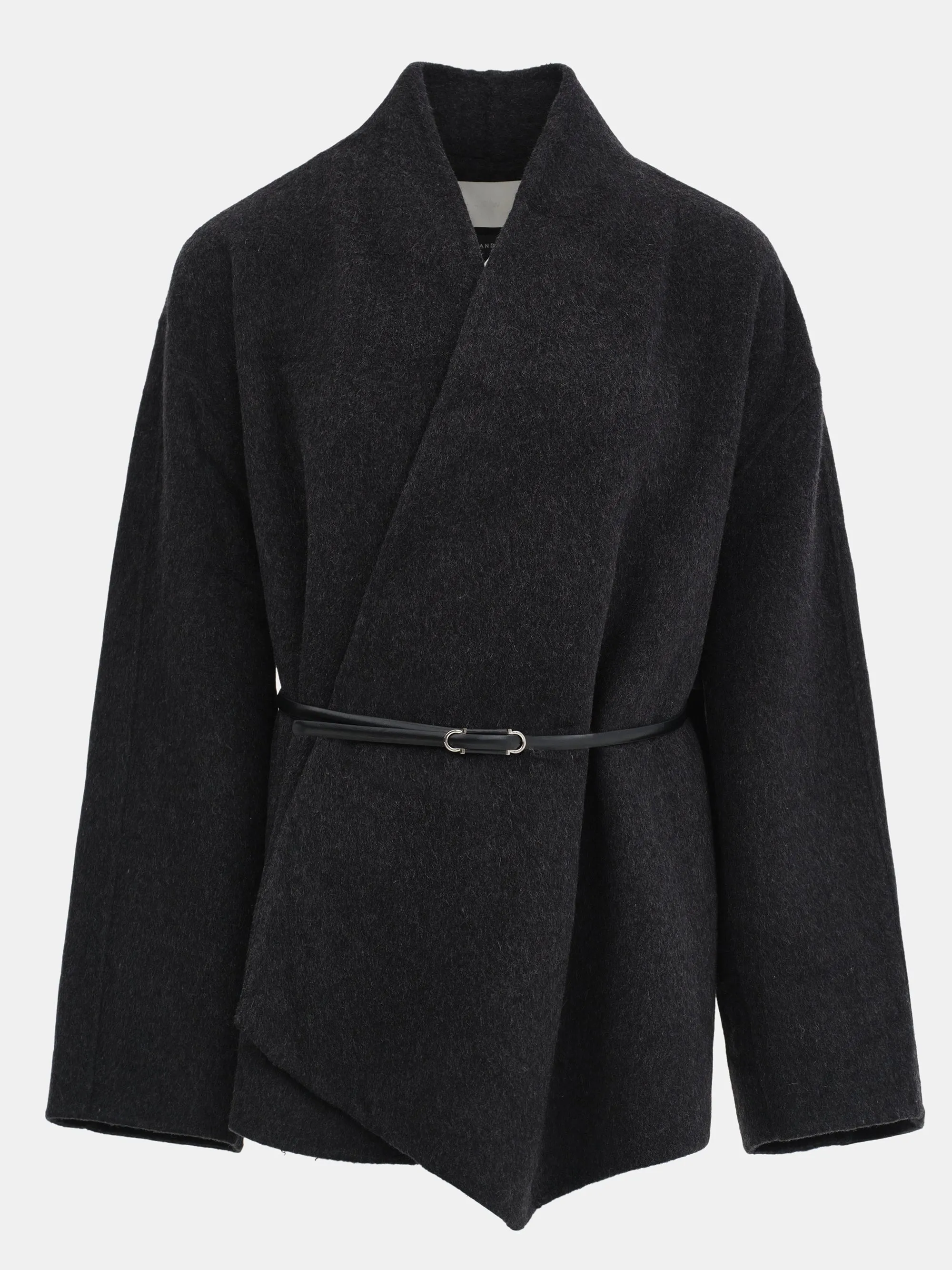 Belted Shawl-Collar Coat, Charcoal sold by Source Unknown product image thumbnail 4