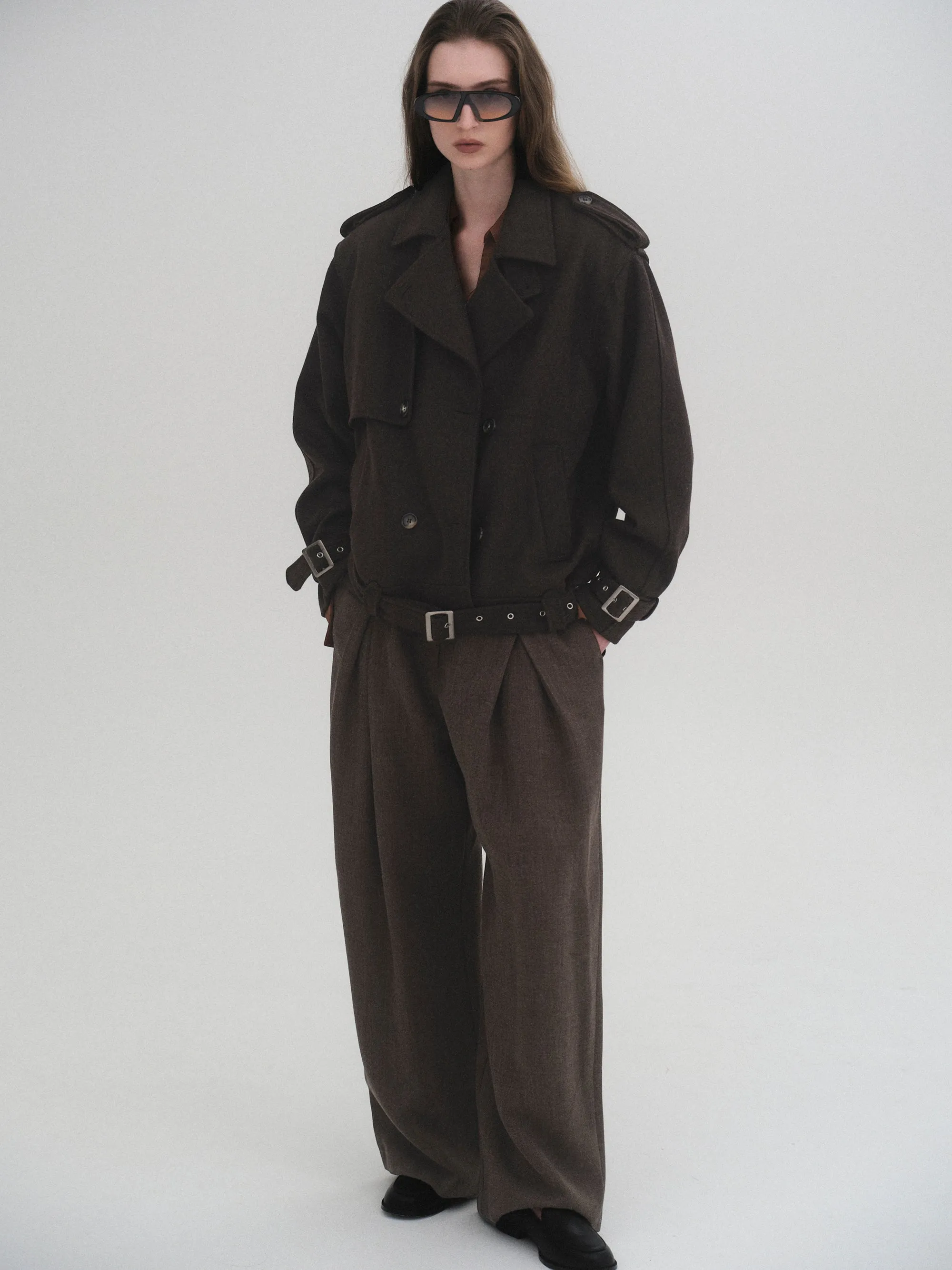 Short Trench Wool Coat, Brown sold by Source Unknown product image thumbnail 4